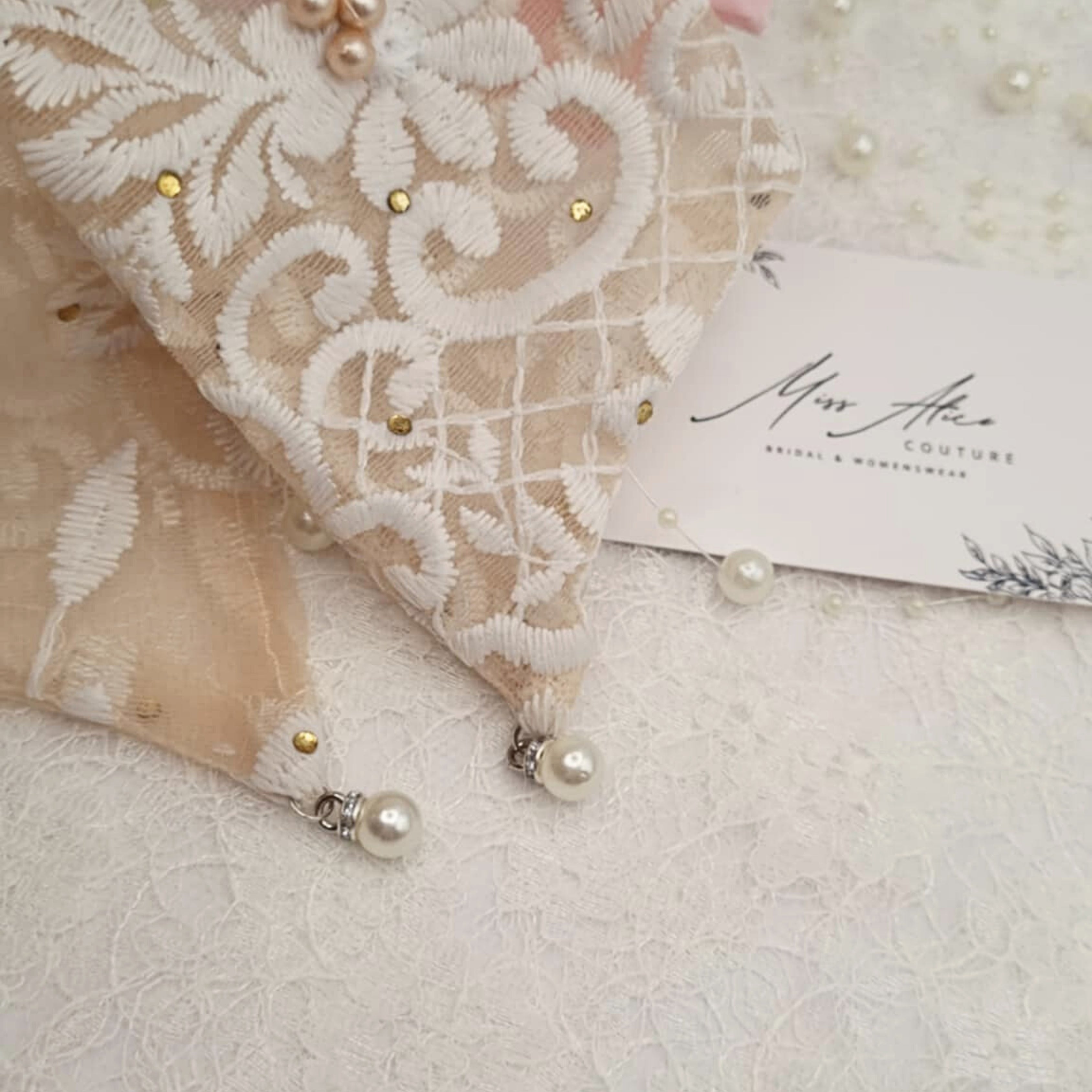 Tinselle Satin Bow | Sparkly Lace Bow with Pearls & Diamanté
