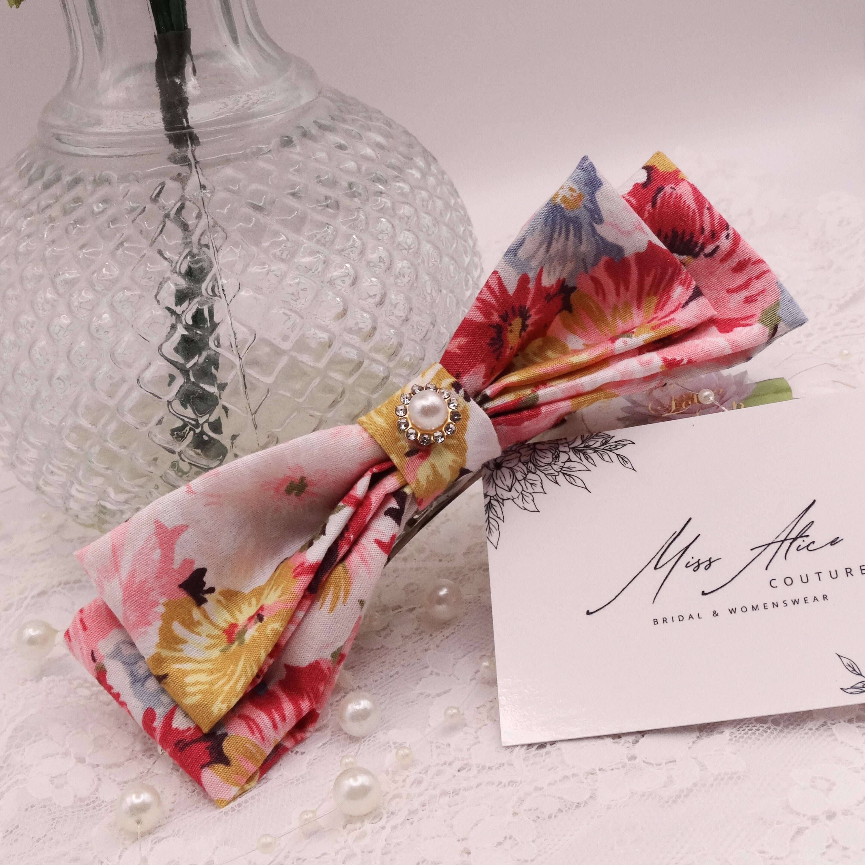 Mae Mini Bow | Soft Floral Cotton | Hair Clip Accessory
