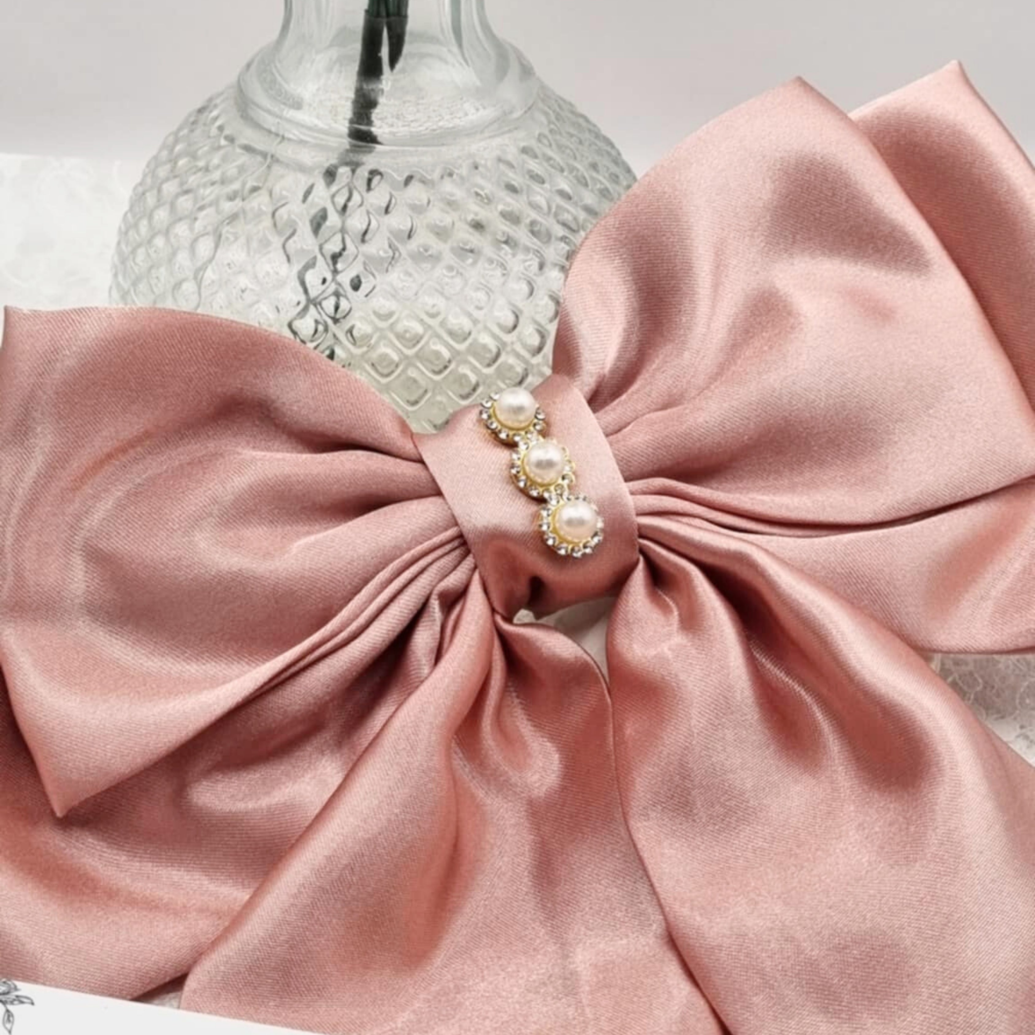 Evie Satin Bow | Silky Satin Bow with Pearls & Diamanté