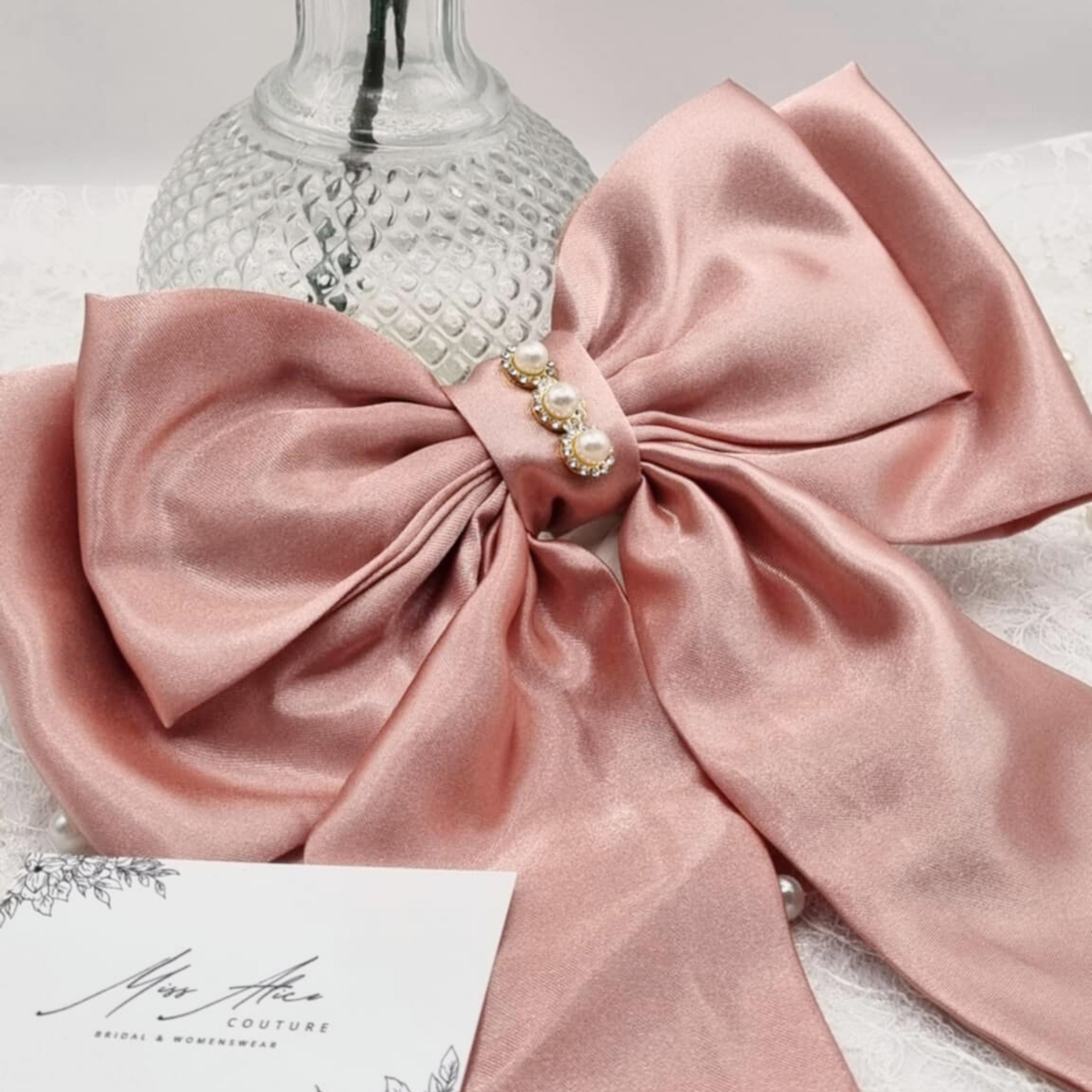 Evie Satin Bow | Silky Satin Bow with Pearls & Diamanté
