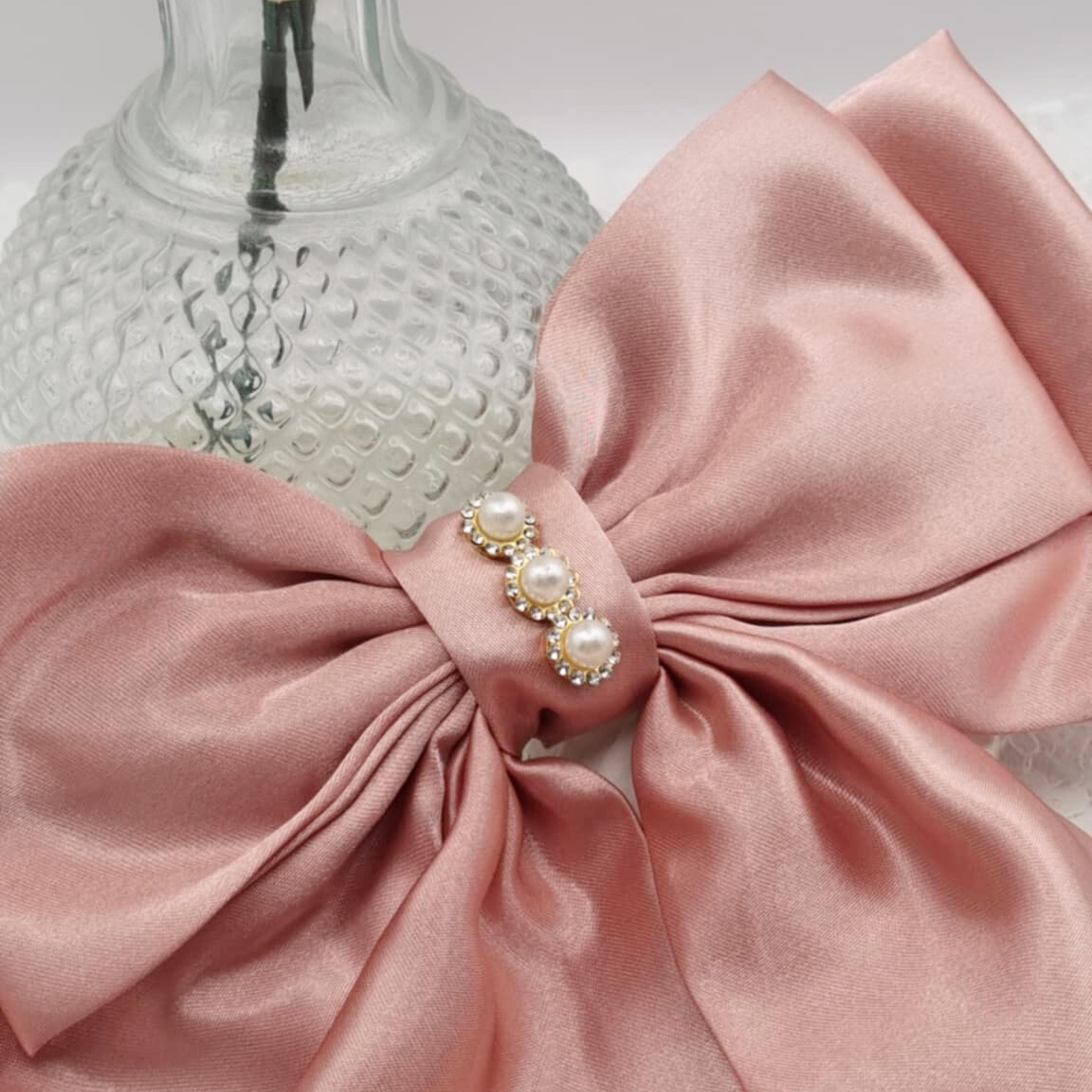 Evie Satin Bow | Silky Satin Bow with Pearls & Diamanté