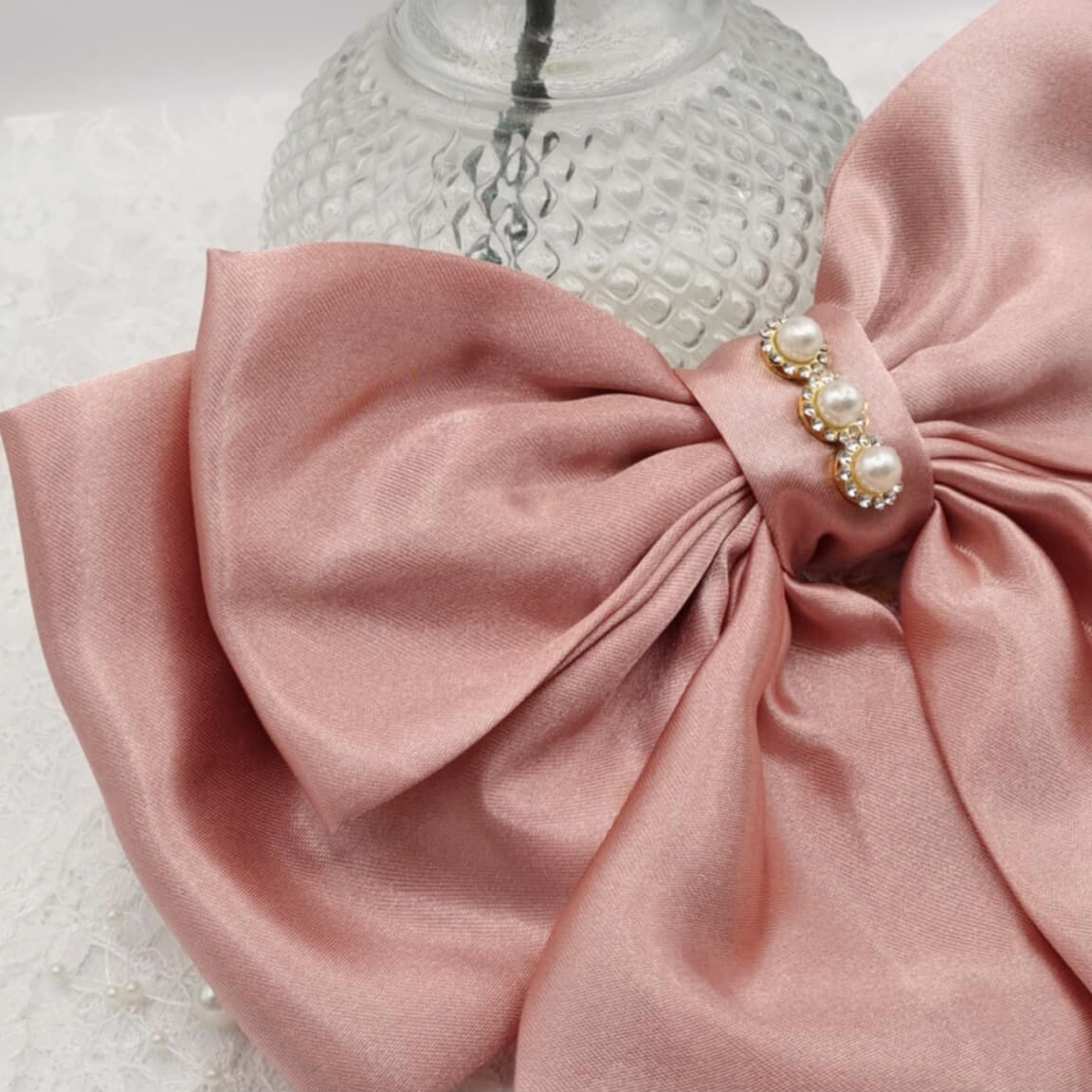 Evie Satin Bow | Silky Satin Bow with Pearls & Diamanté