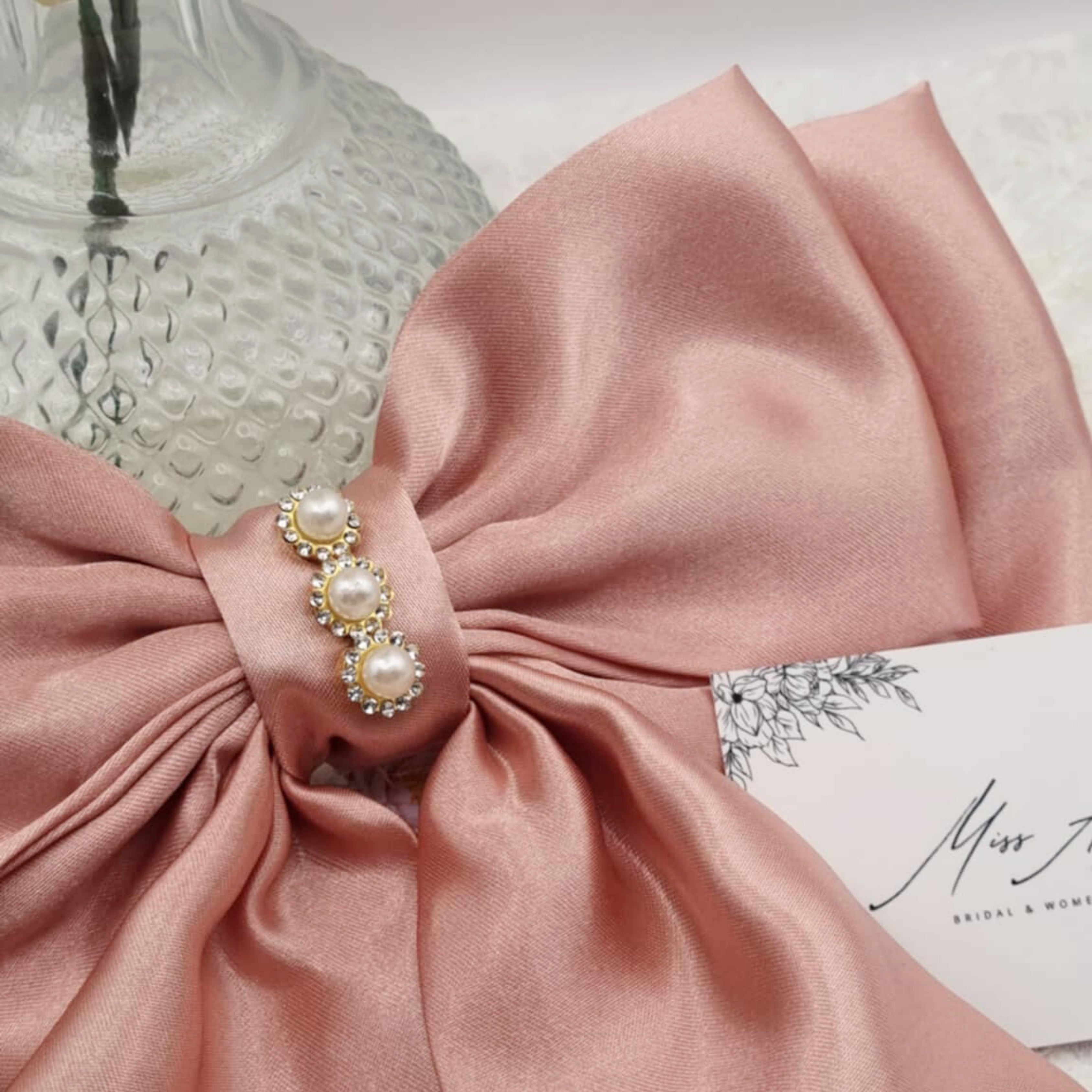 Evie Satin Bow | Silky Satin Bow with Pearls & Diamanté