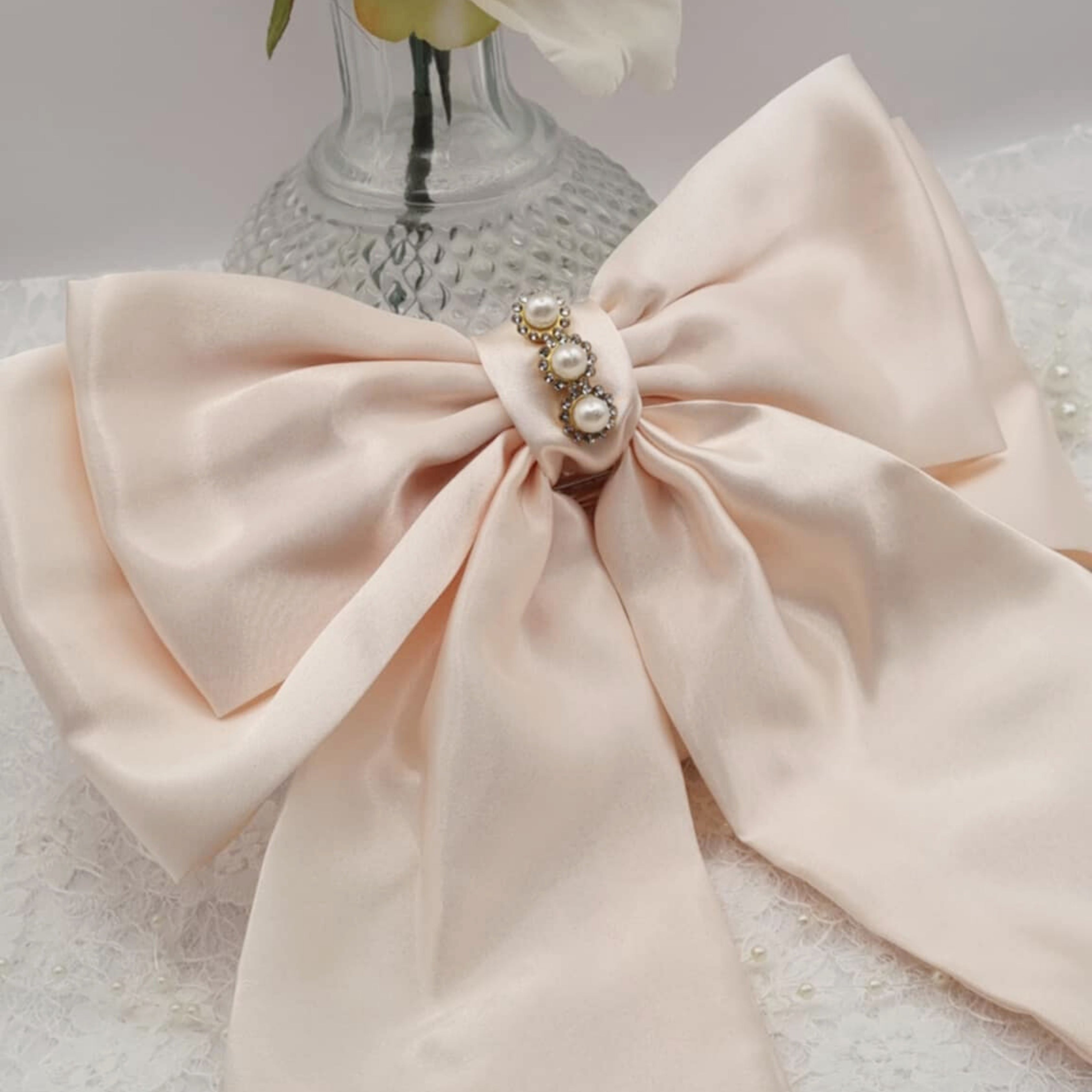 Angel Satin Bow | Silky Satin Bow with Pearls & Diamanté