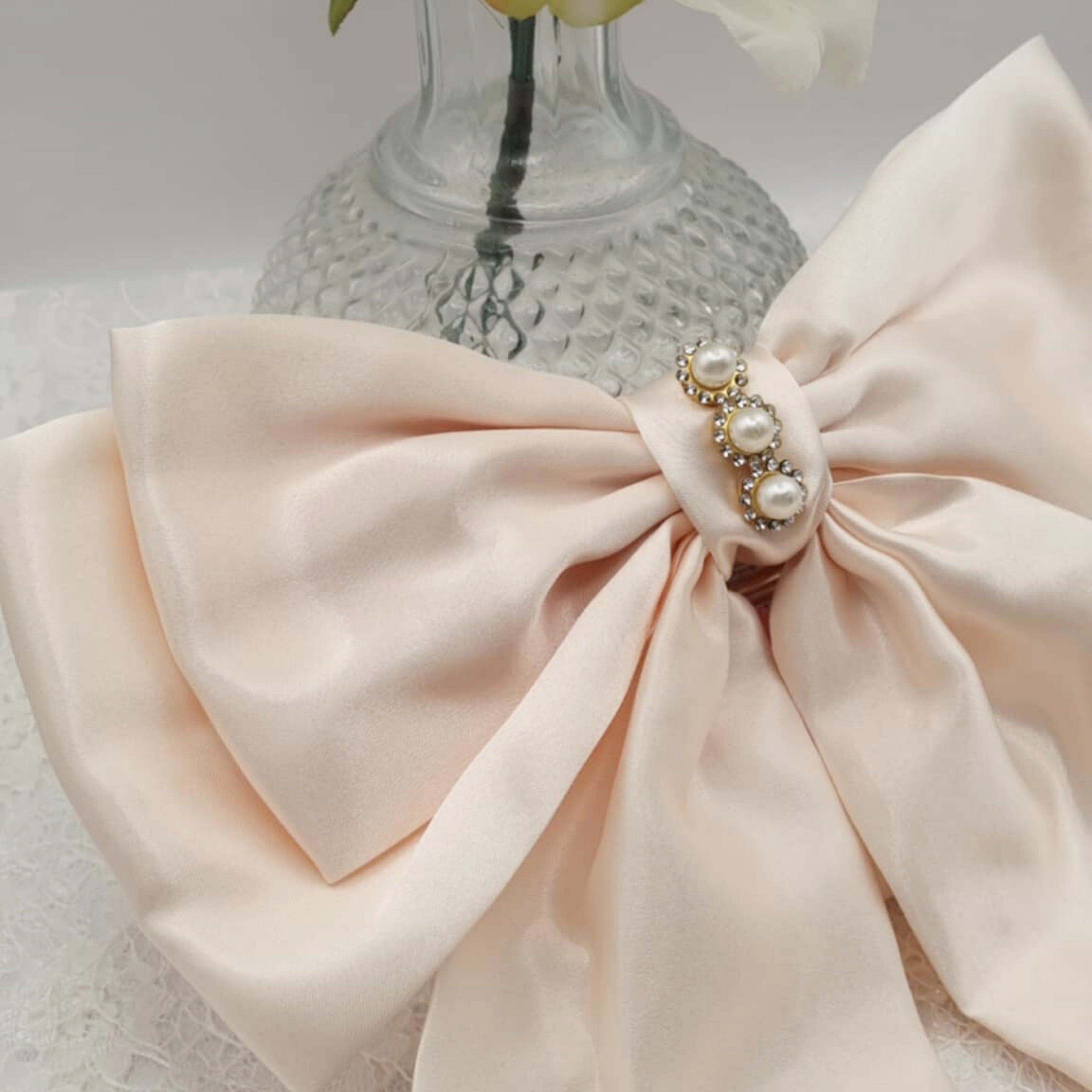 Angel Satin Bow | Silky Satin Bow with Pearls & Diamanté