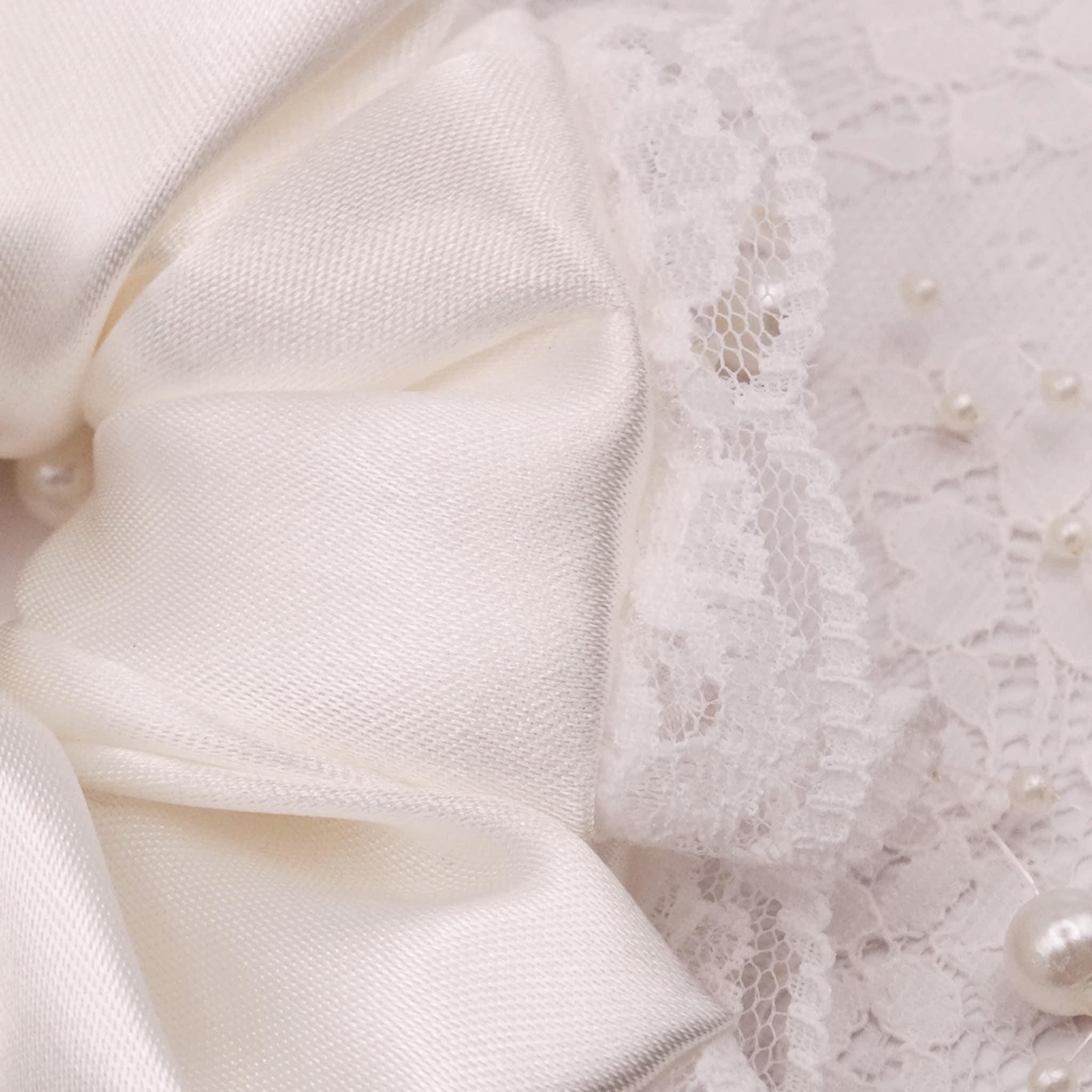 Stella Satin Scrunchie | Soft Cream Ivory with Lace Trim