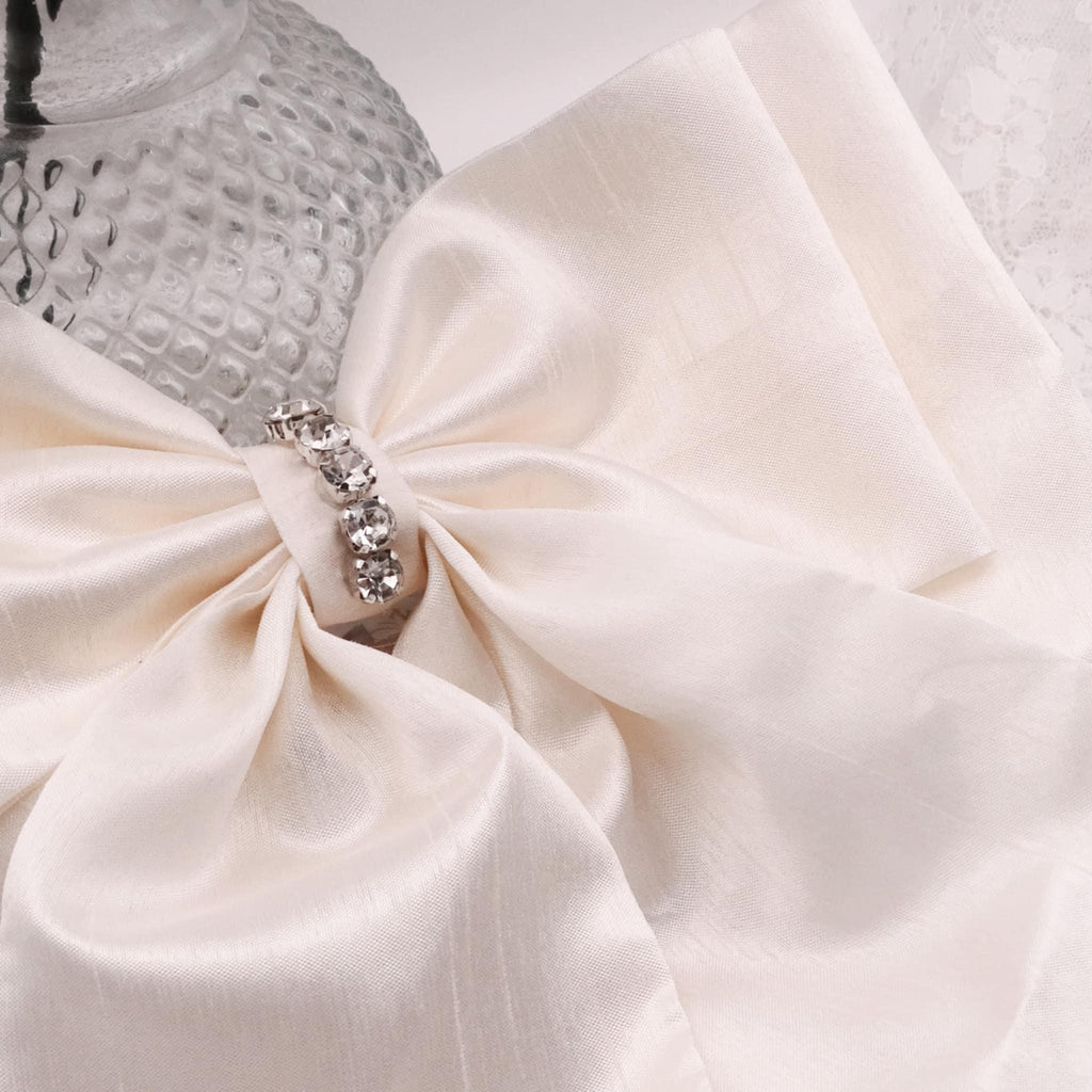 Isla Dupion Silk Bow | Soft Cream Ivory with Pearl & Diamanté Detail