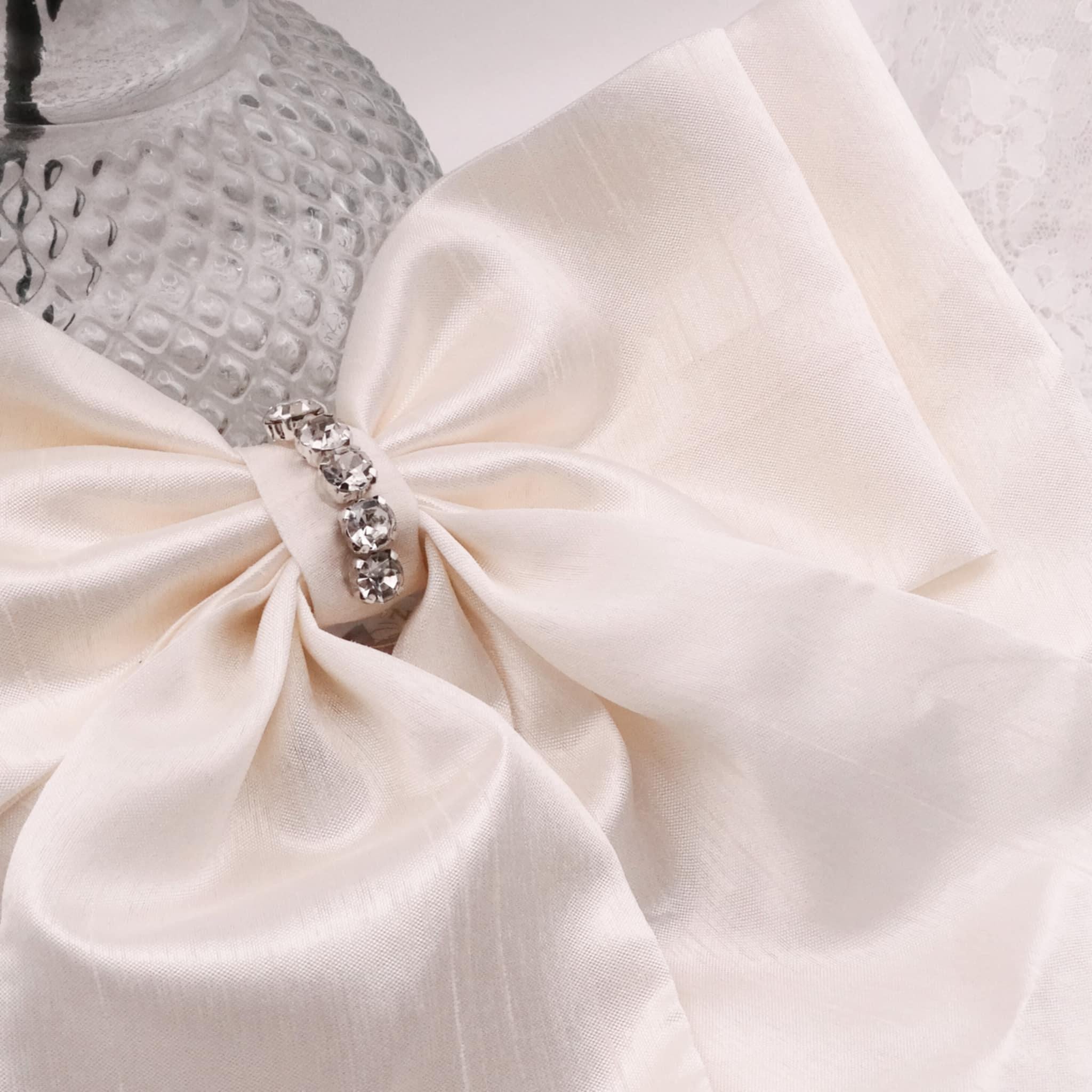 Isla Dupion Silk Bow | Soft Cream Ivory with Pearl & Diamanté Detail