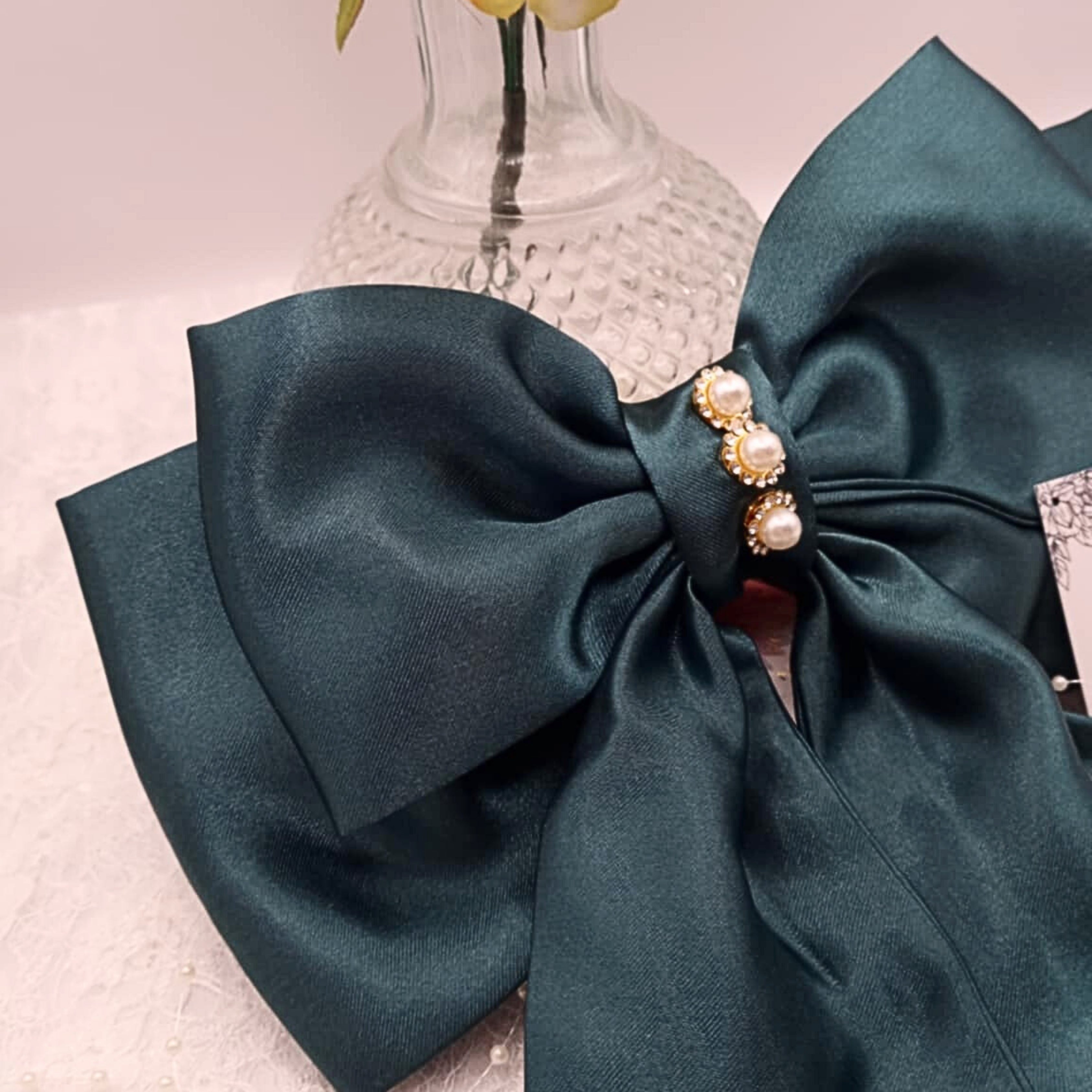 Noella Satin Bow | Silky Satin Bow with Pearls & Diamanté