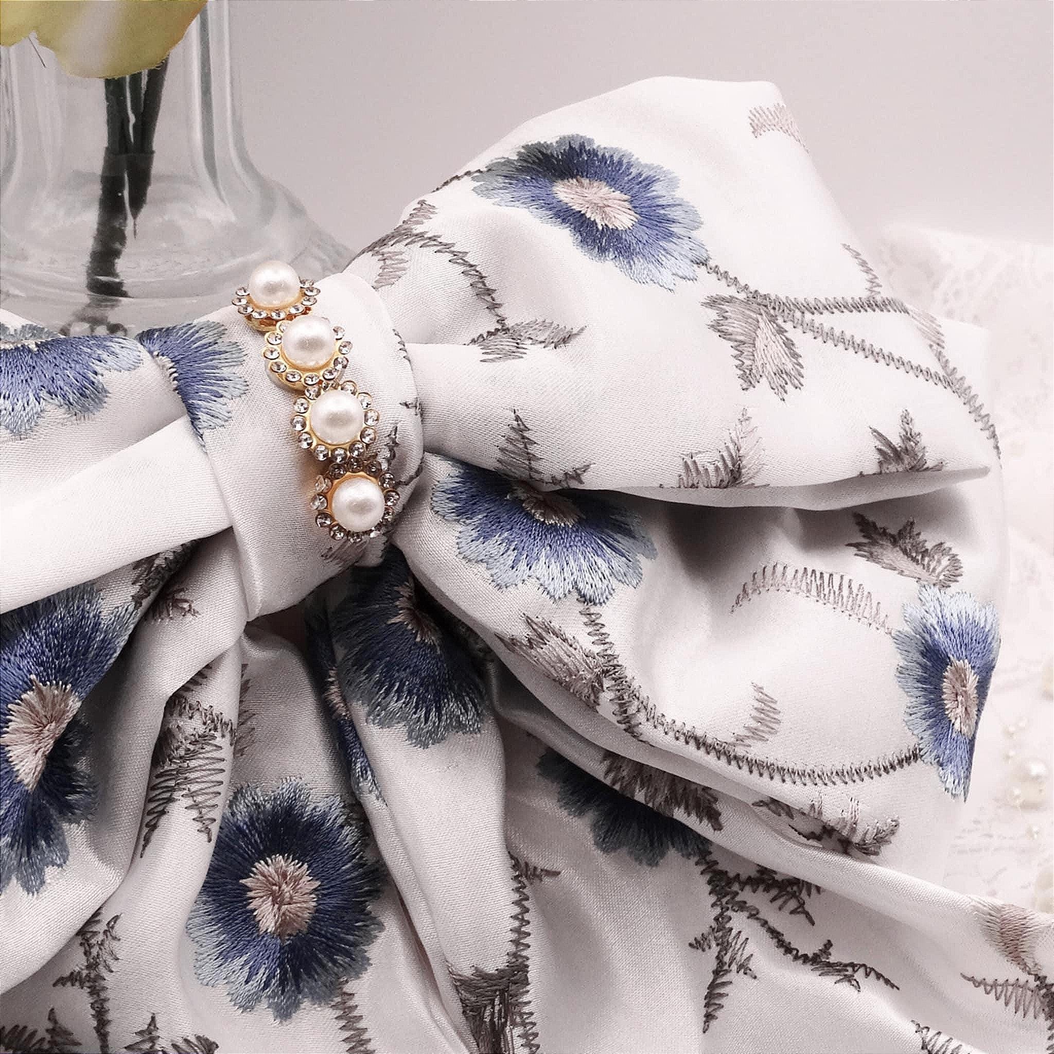 Ophelia Satin Hair Bow | White & Pastel Beaded Bow