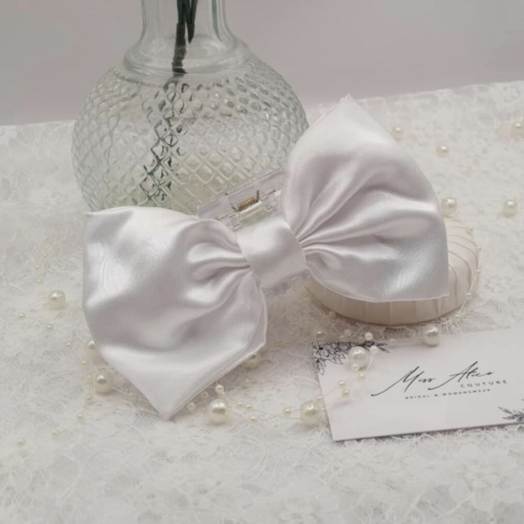 Brielle Bow Claw Clip | Silky Soft White Satin