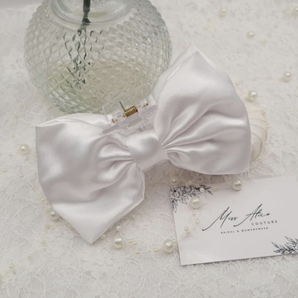 Brielle Bow Claw Clip | Silky Soft White Satin