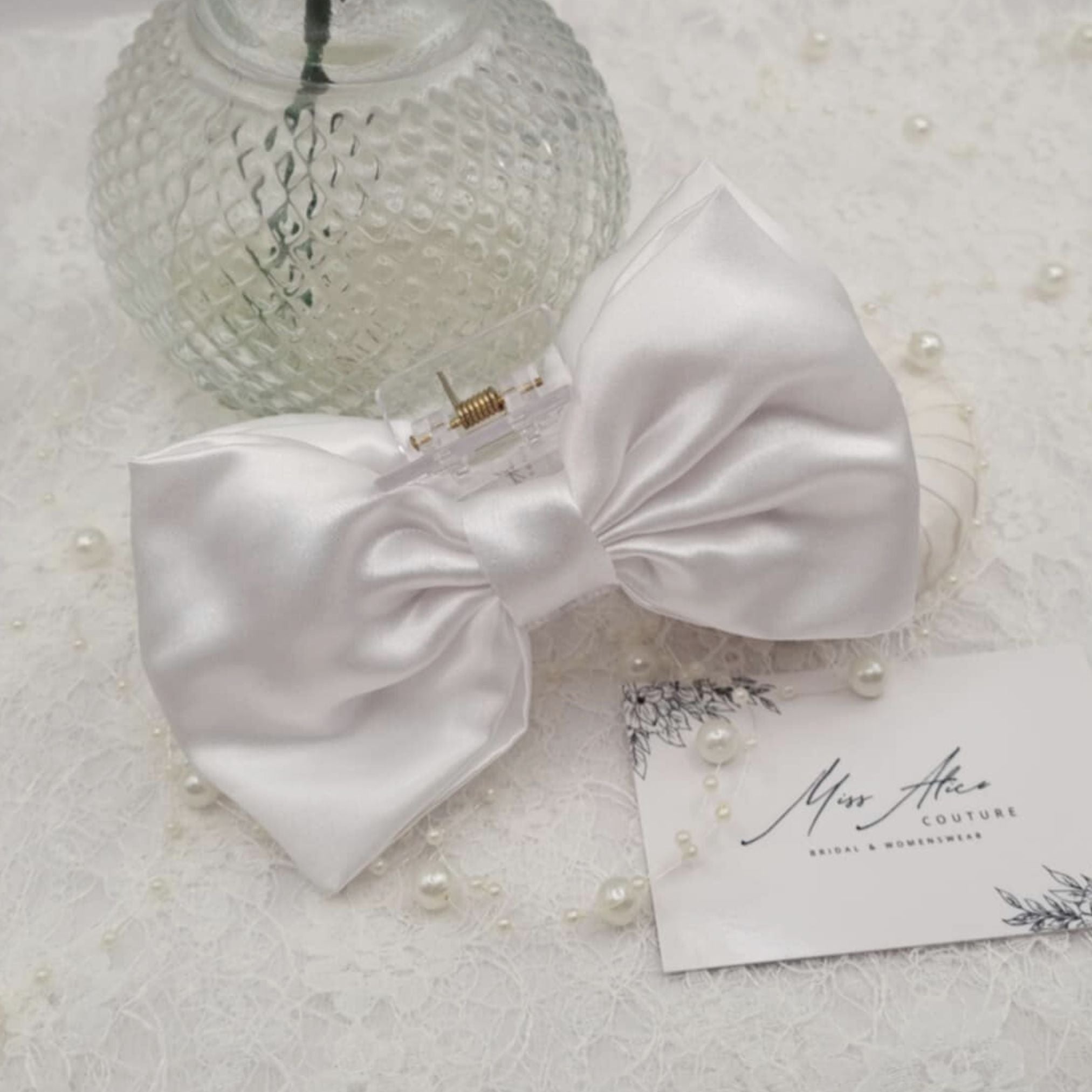 Brielle Bow Claw Clip | Silky Soft White Satin