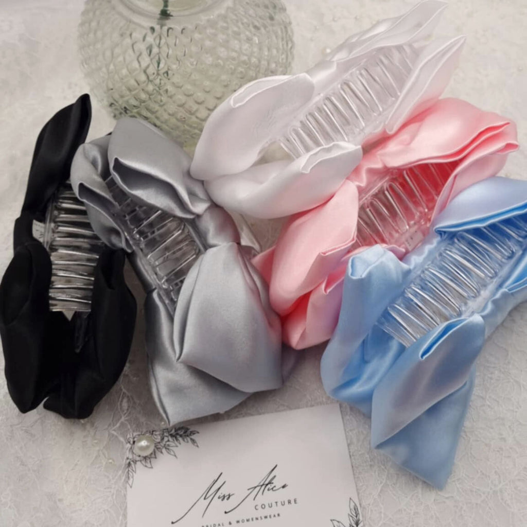 Brielle Bow Claw Clip | Silky Soft White Satin