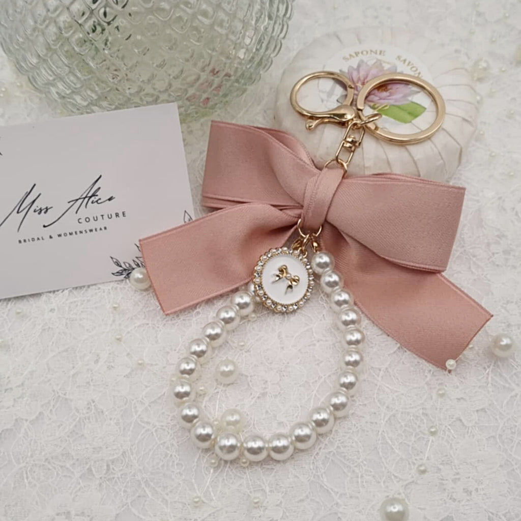 Pink Bow Pearl Charm Keychain | Accessory