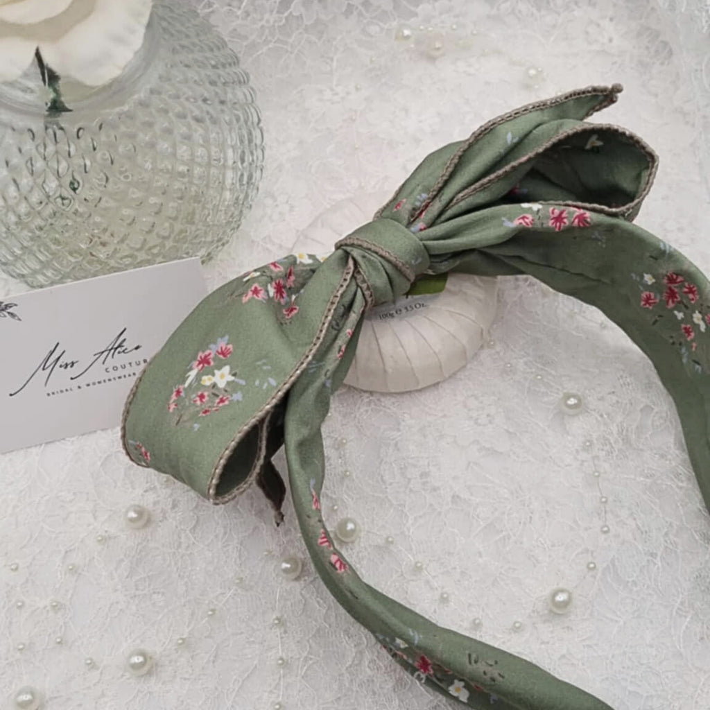 Green Floral Bow Headband | Hair Accessory