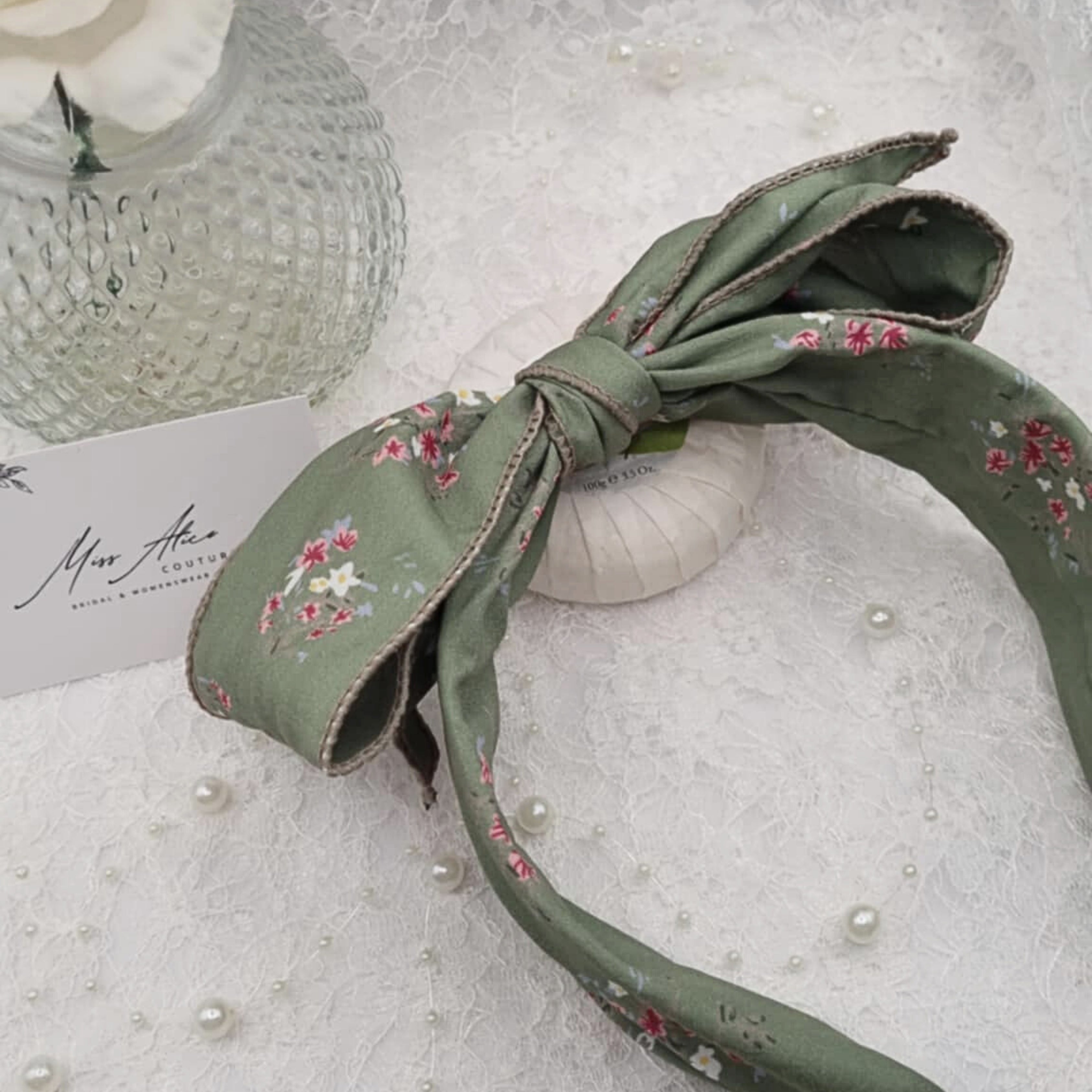 Green Floral Bow Headband | Hair Accessory