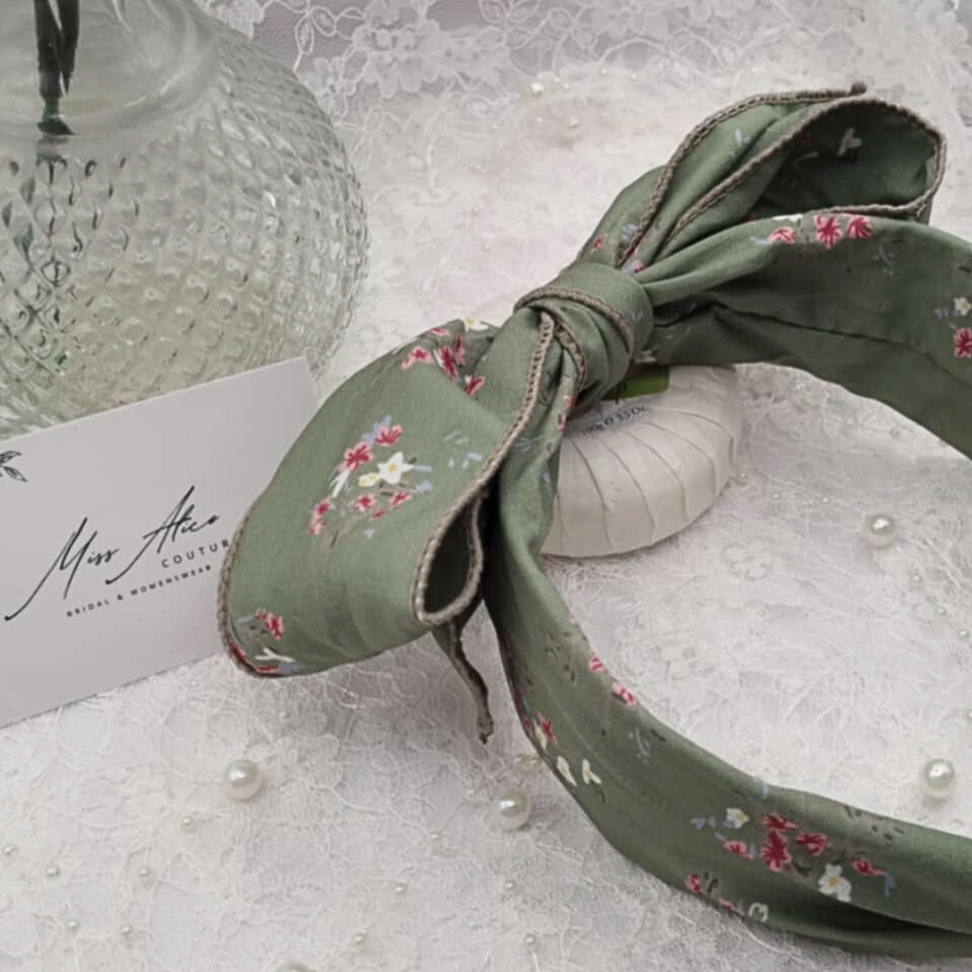 Green Floral Bow Headband | Hair Accessory