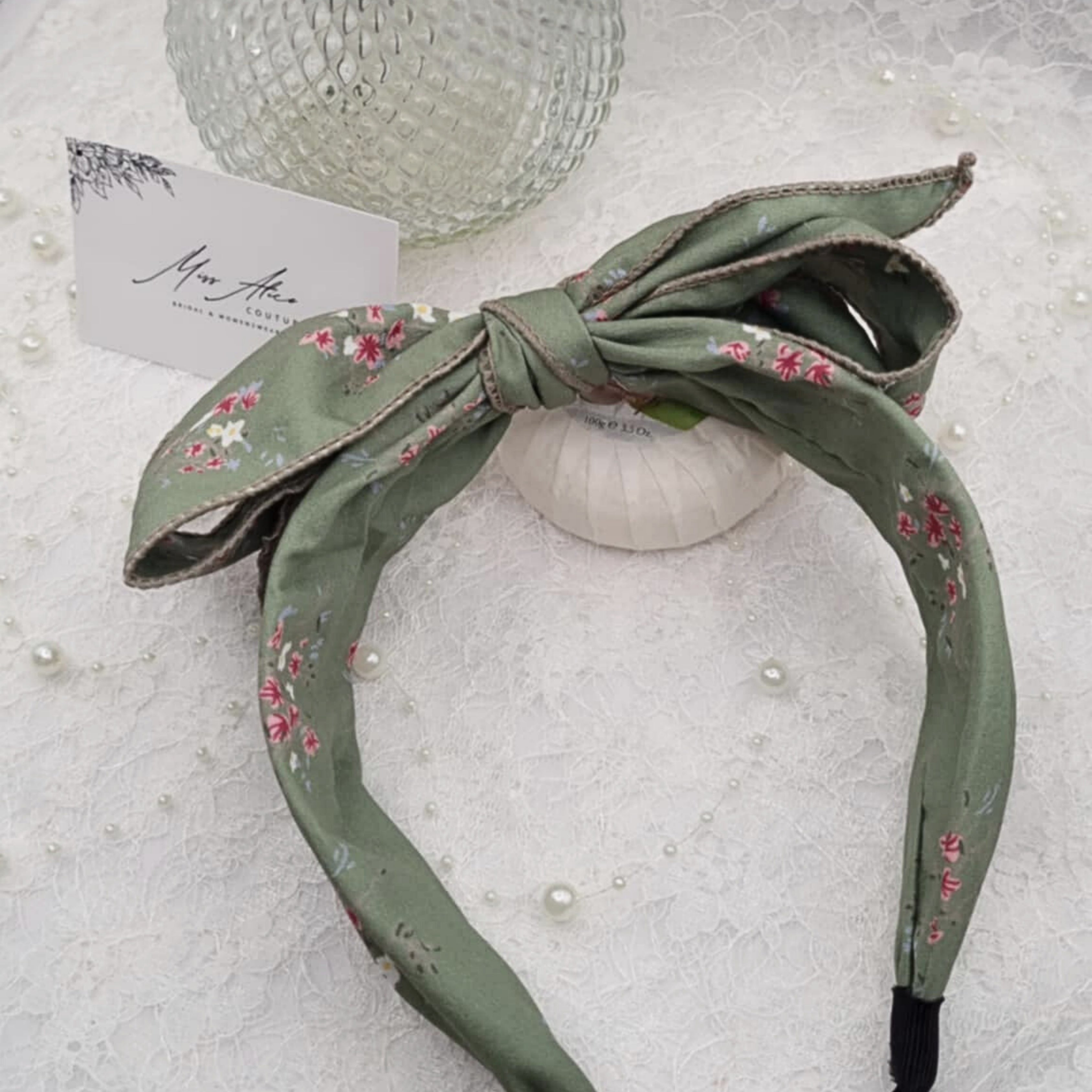 Green Floral Bow Headband | Hair Accessory