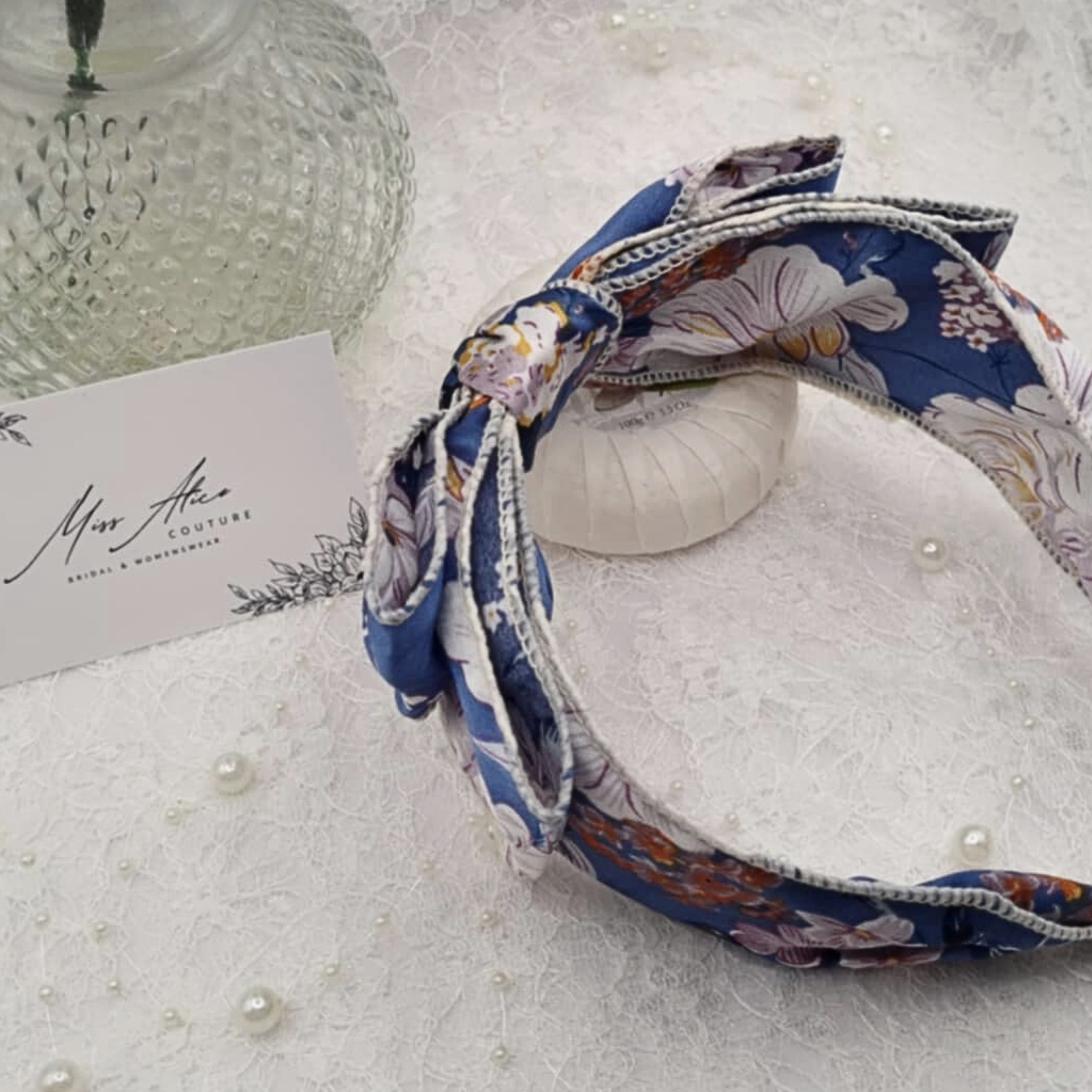 Blue Floral Bow Headband | Hair Accessory