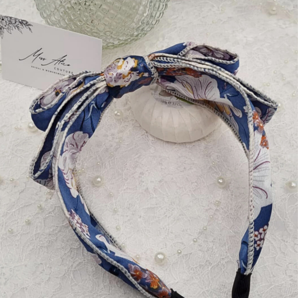 Blue Floral Bow Headband | Hair Accessory