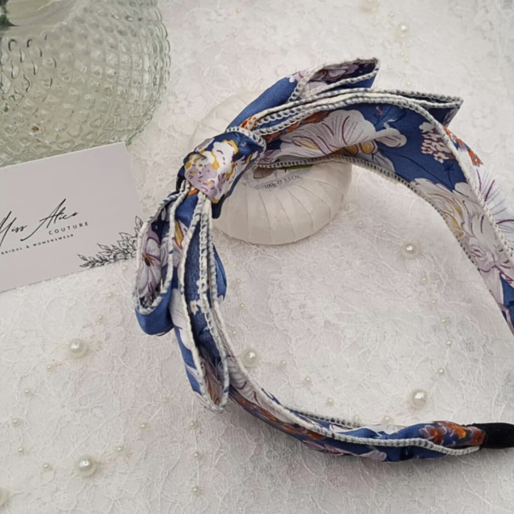 Blue Floral Bow Headband | Hair Accessory
