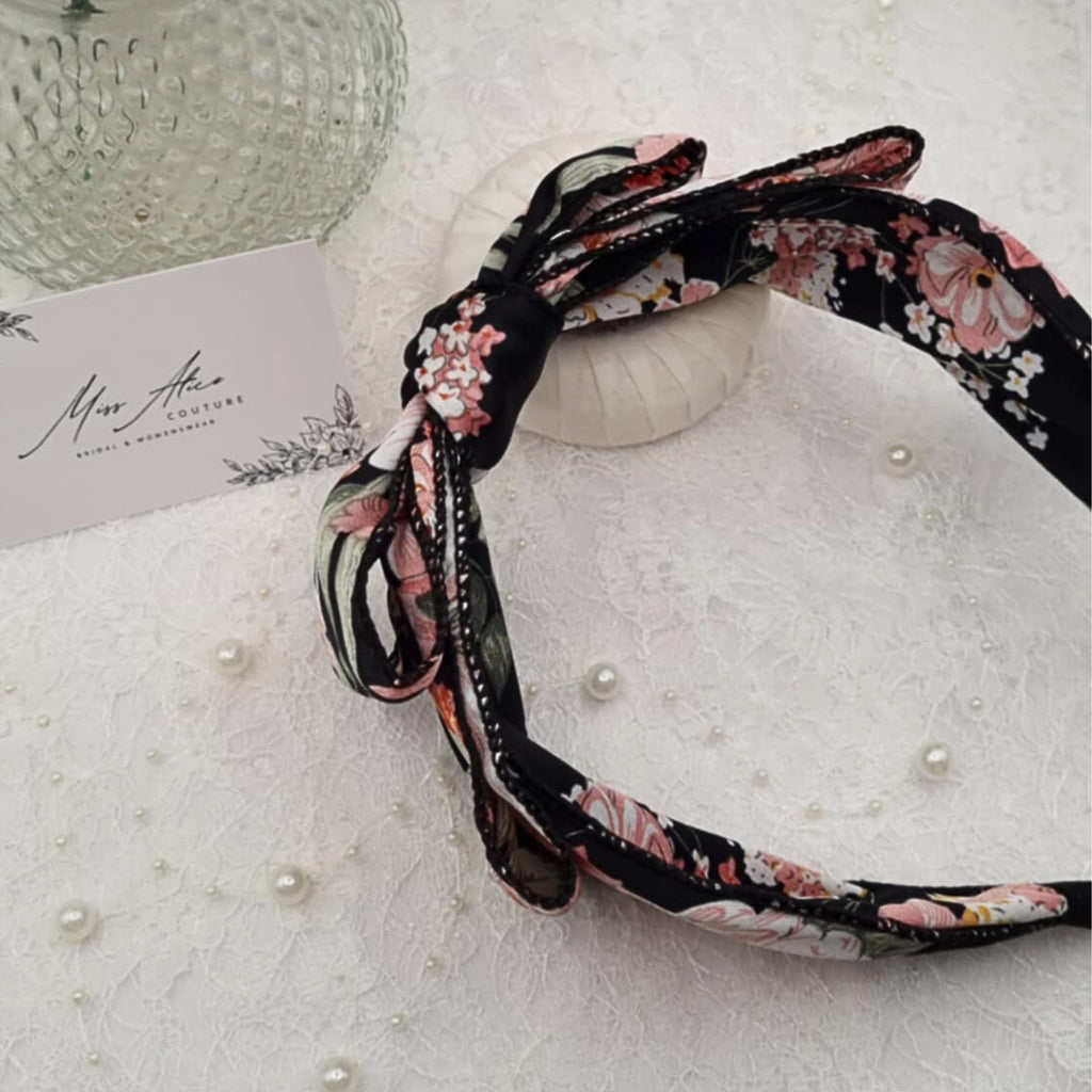 Black Floral Bow Headband | Hair Accessory
