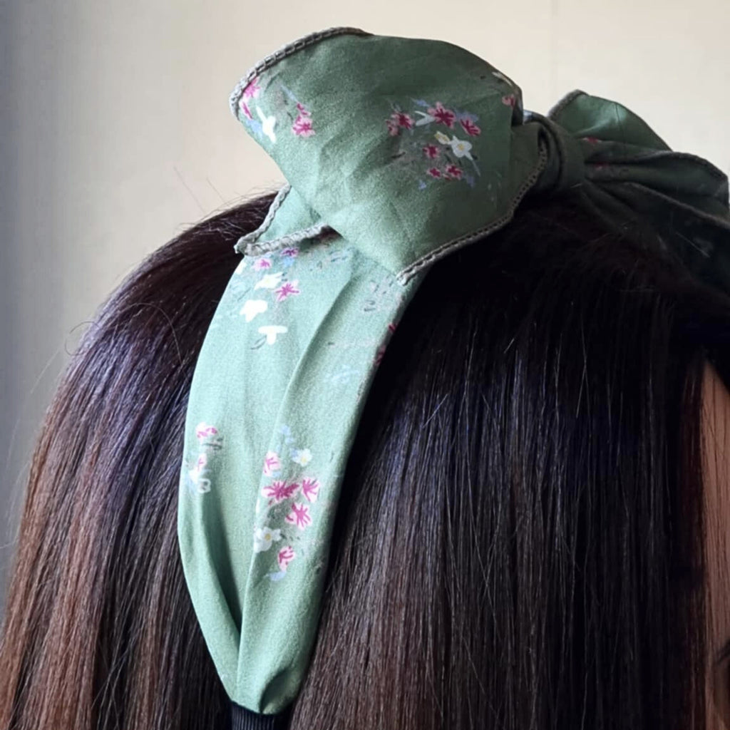 Green Floral Bow Headband | Hair Accessory