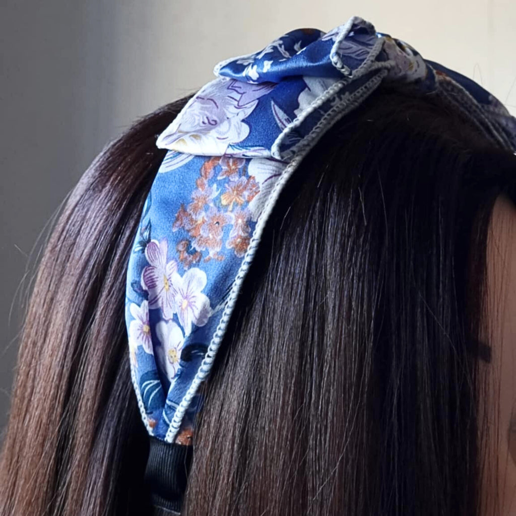 Blue Floral Bow Headband | Hair Accessory