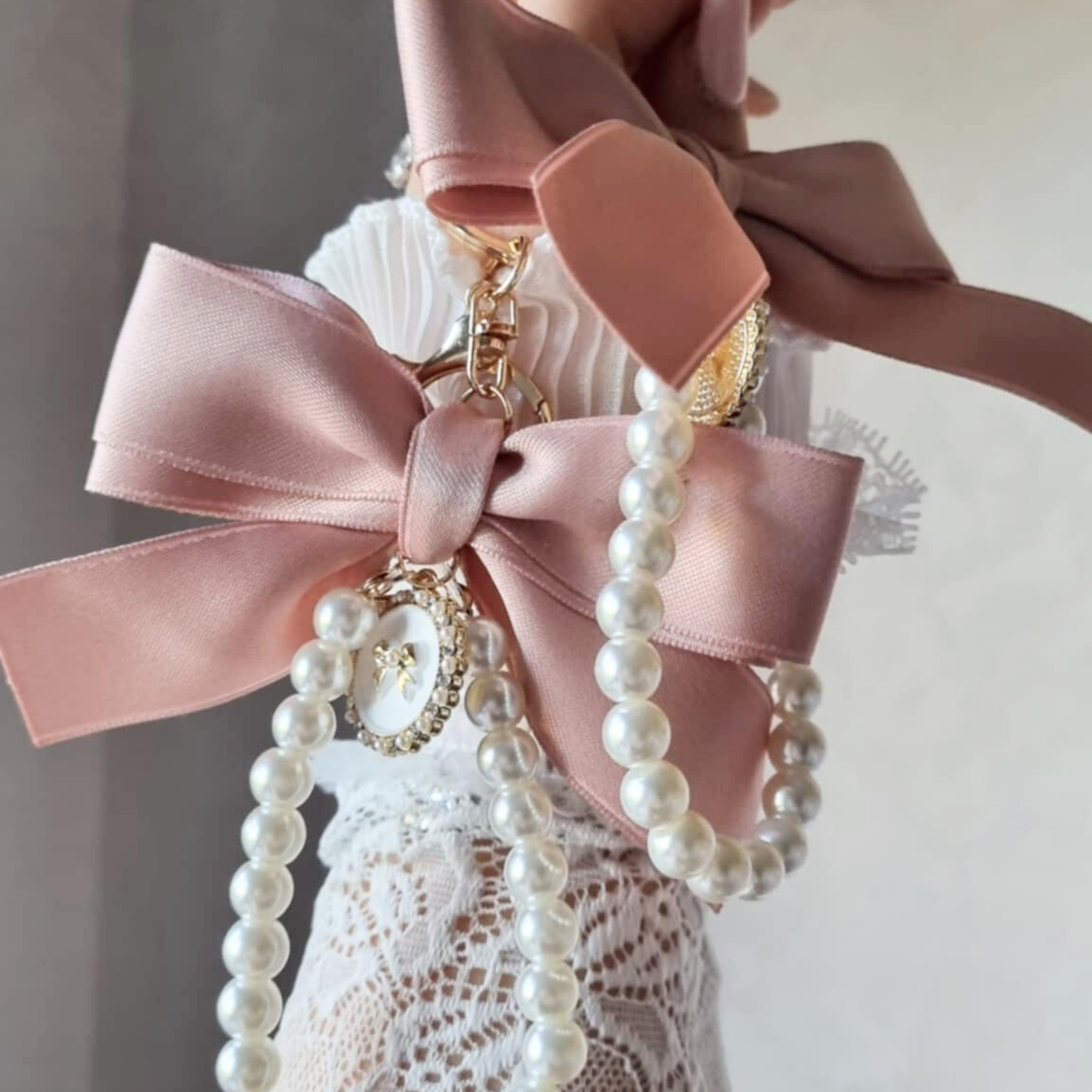 Pink Bow Pearl Charm Keychain | Accessory