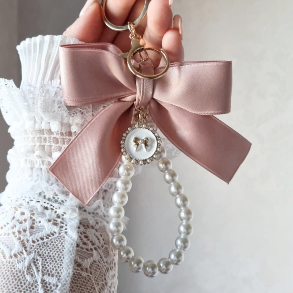 Pink Bow Pearl Charm Keychain | Accessory