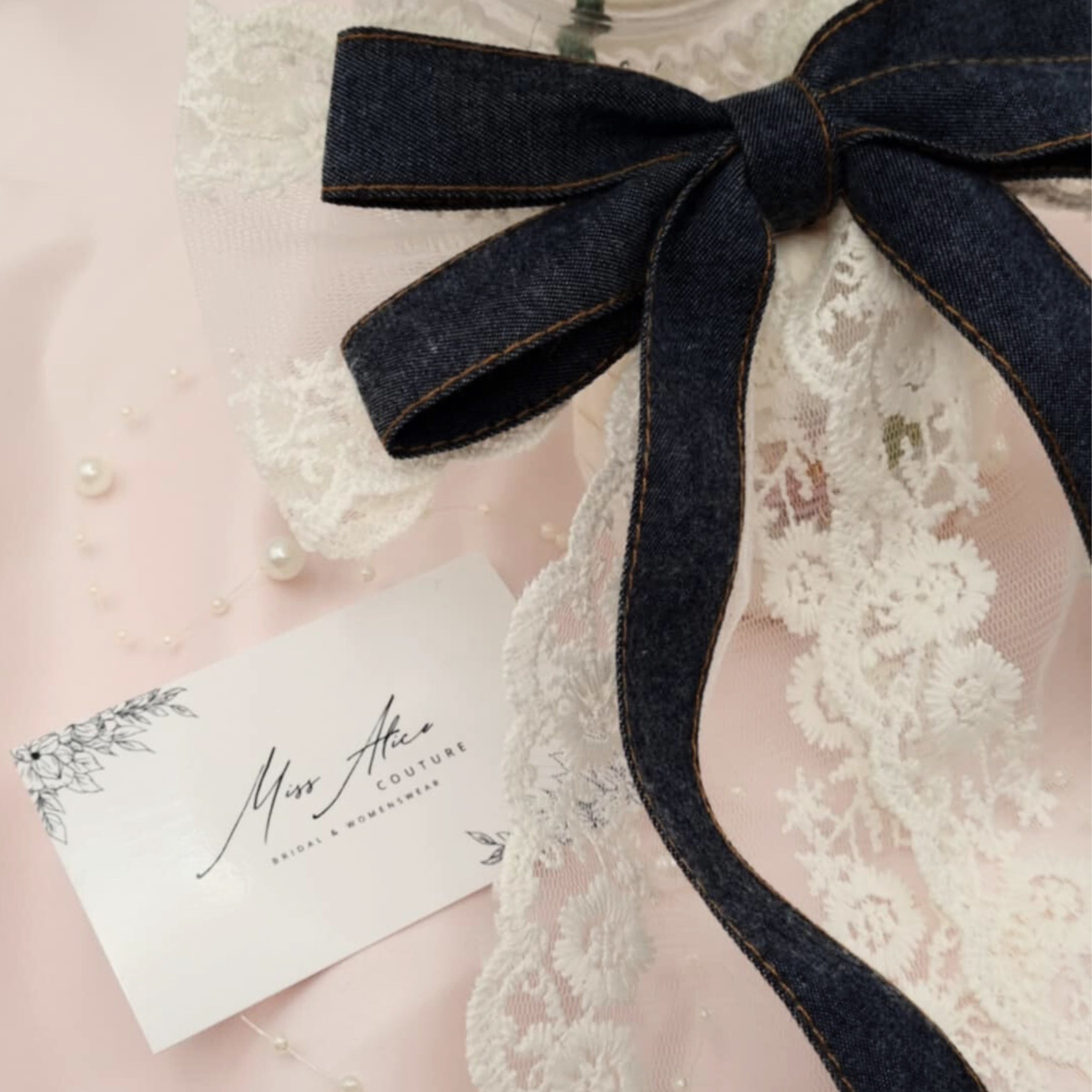 Dark Denim Lace Hair Bow Clip | Handmade Denim Lace Bow | Elegant Hair Clip for Everyday & Occasion Wear