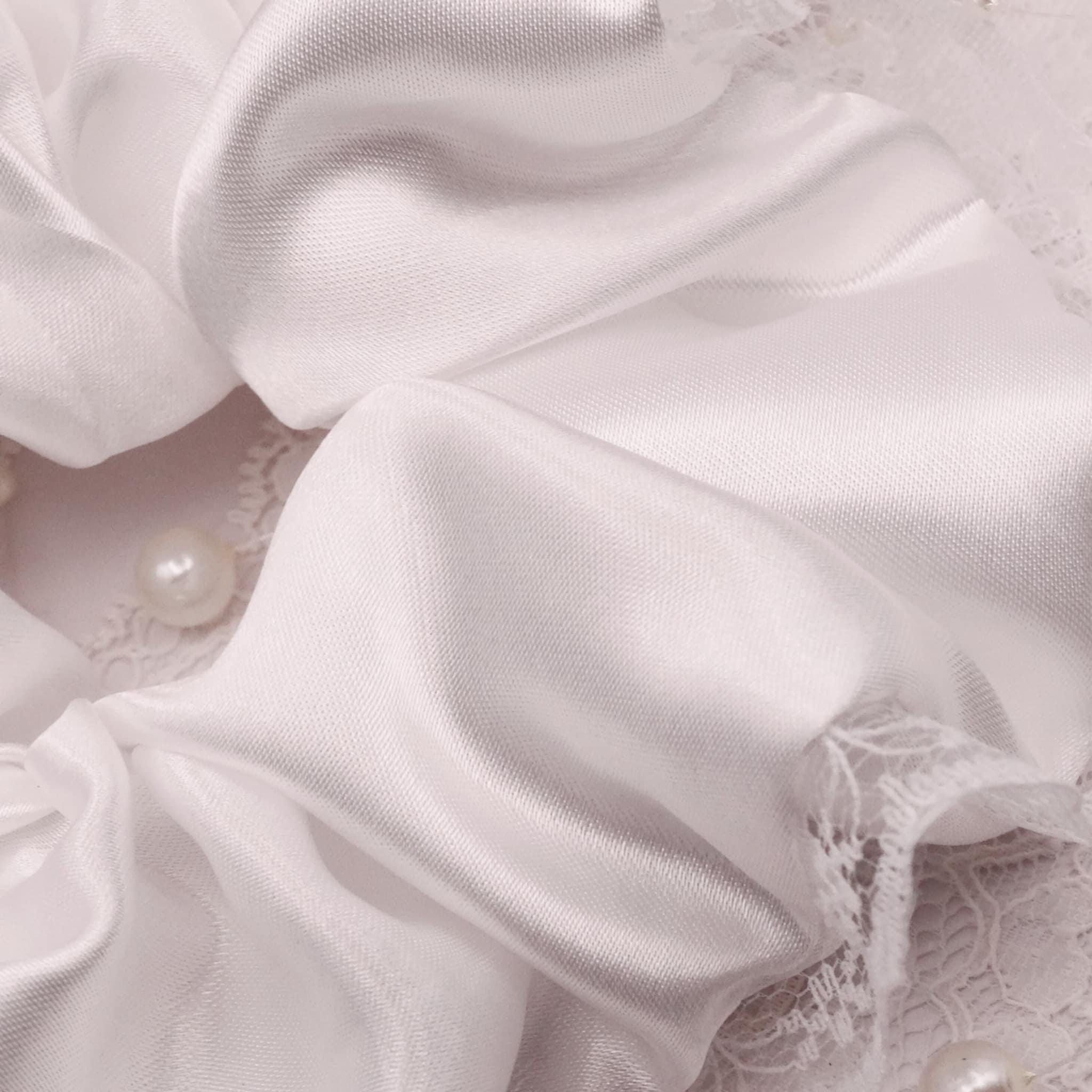 Brielle Satin Scrunchie | Delicate Soft White with Lace Trim