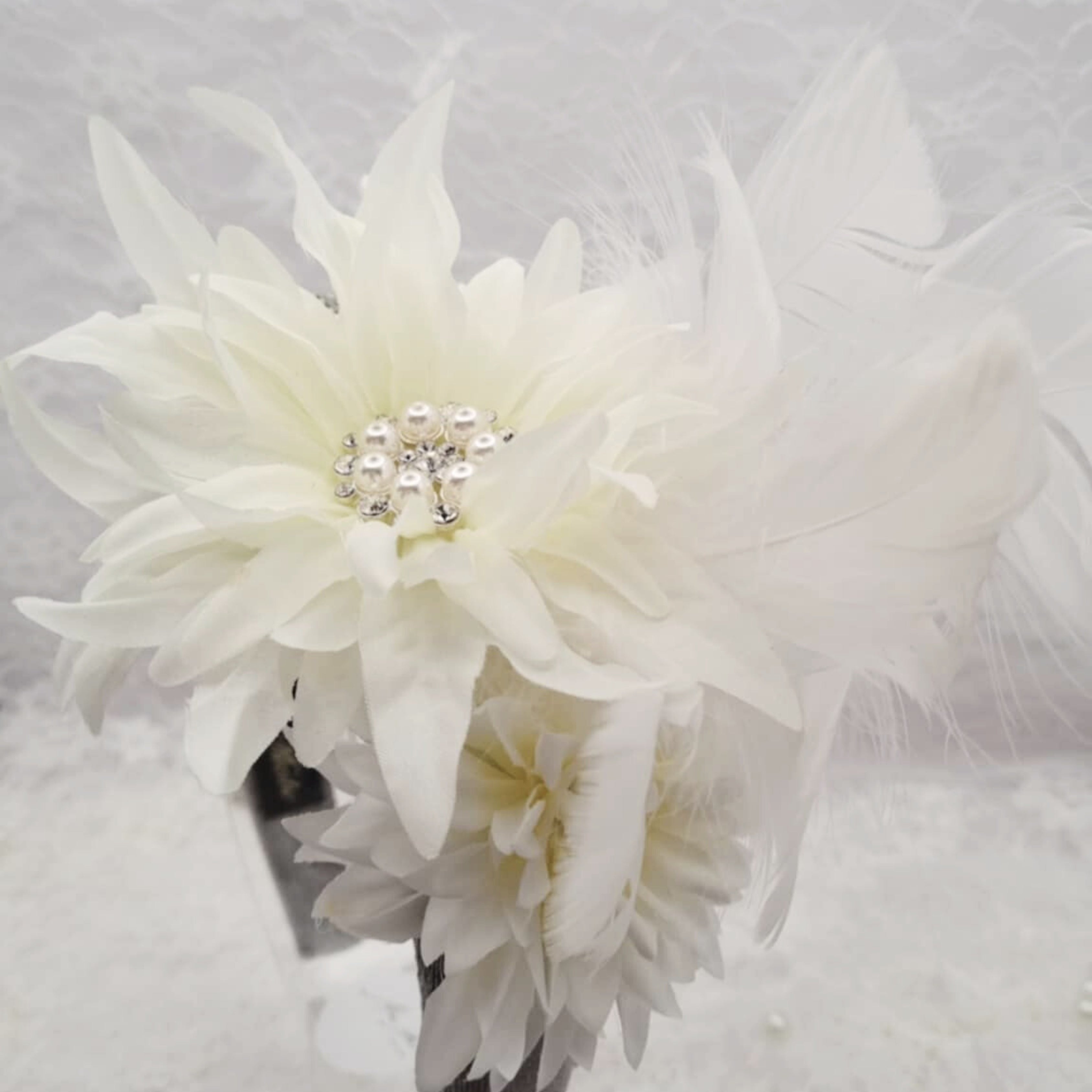 White/Grey Pearl Feather Headband | Handmade Pearl & Crystal Hairpiece | Bridal | Race Day Headband | Classic Vintage Style
