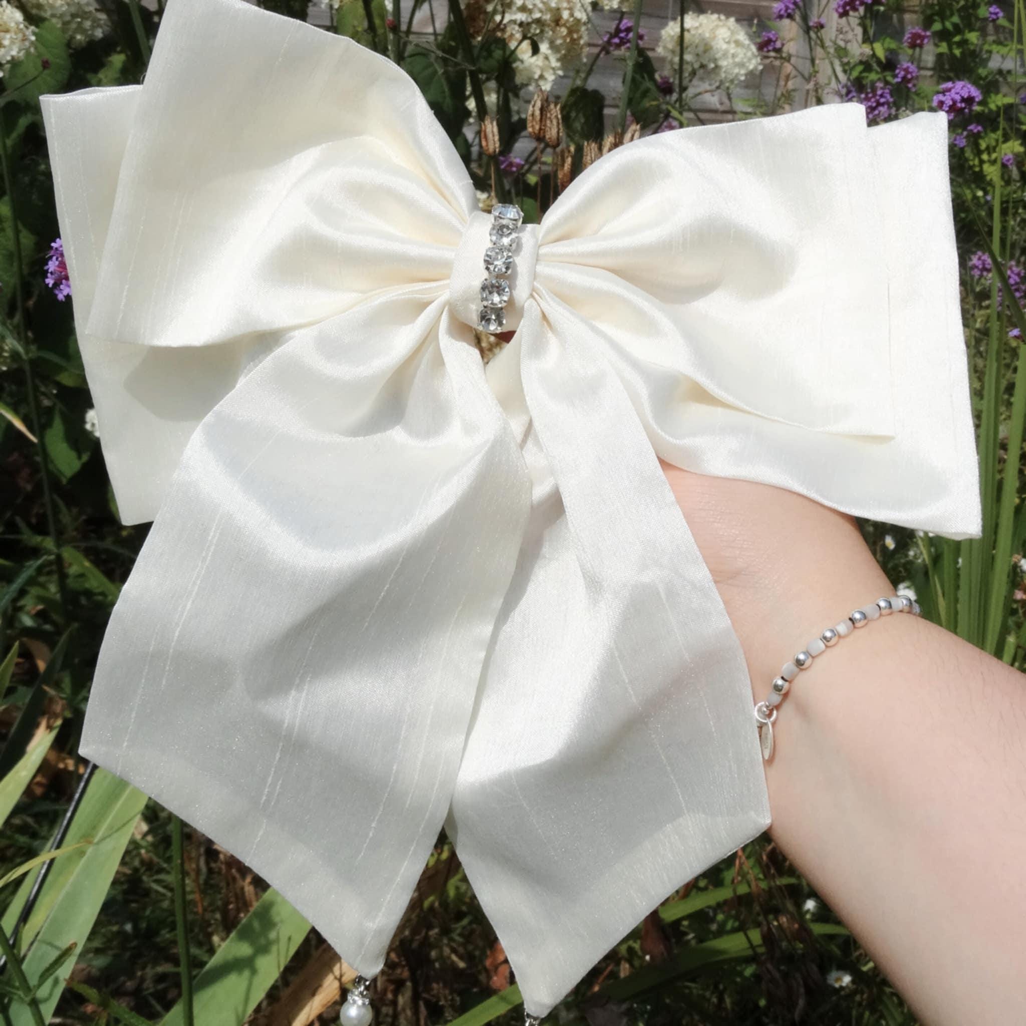 Isla Dupion Silk Bow | Soft Cream Ivory with Pearl & Diamanté Detail