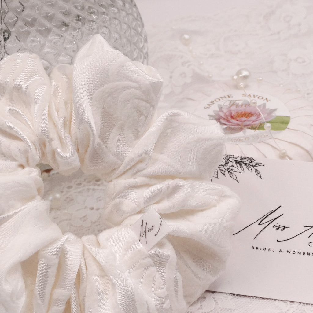 Dahlia Mini Scrunchie | Soft White Ivory | Hair Accessory
