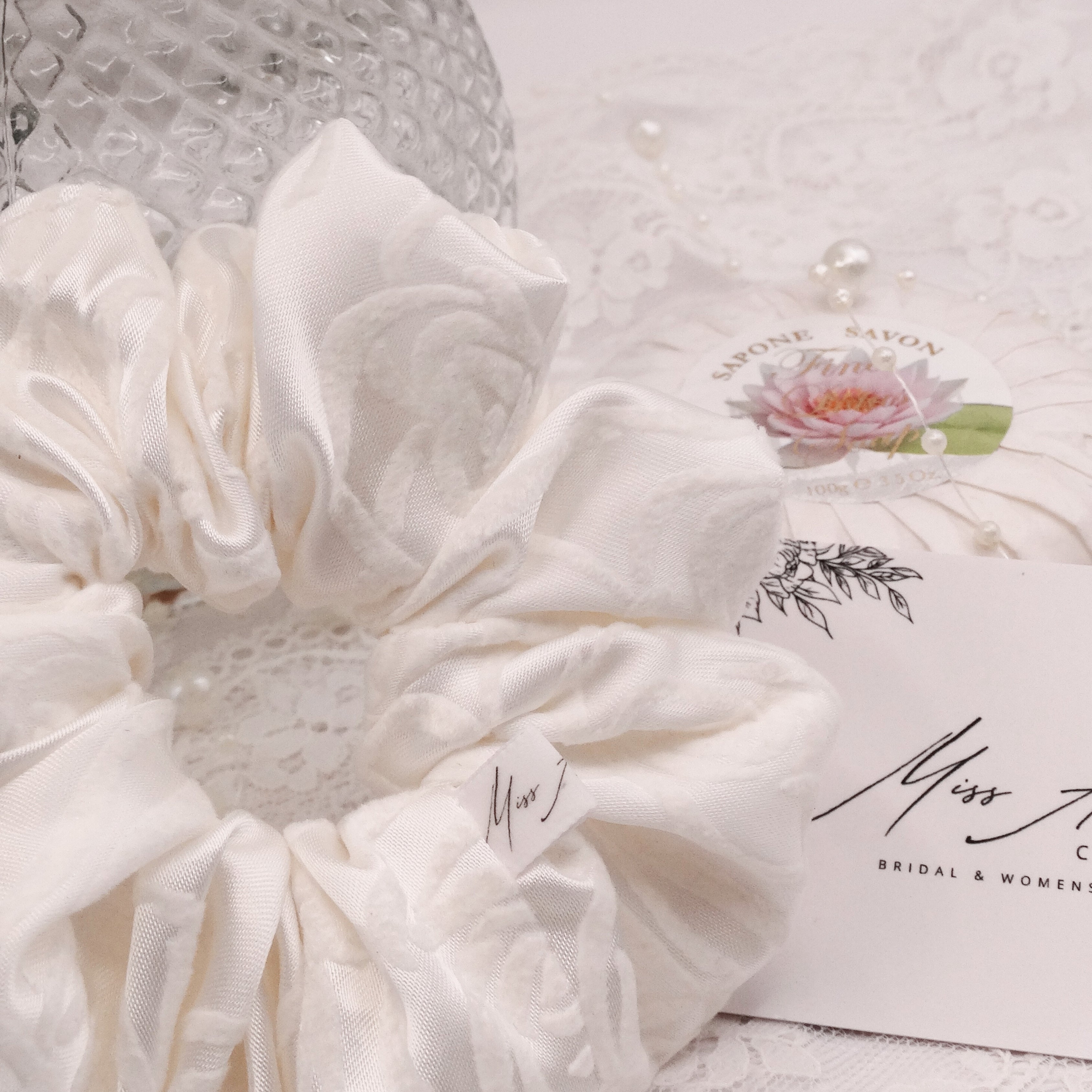 Dahlia Mini Scrunchie | Soft White Ivory | Hair Accessory