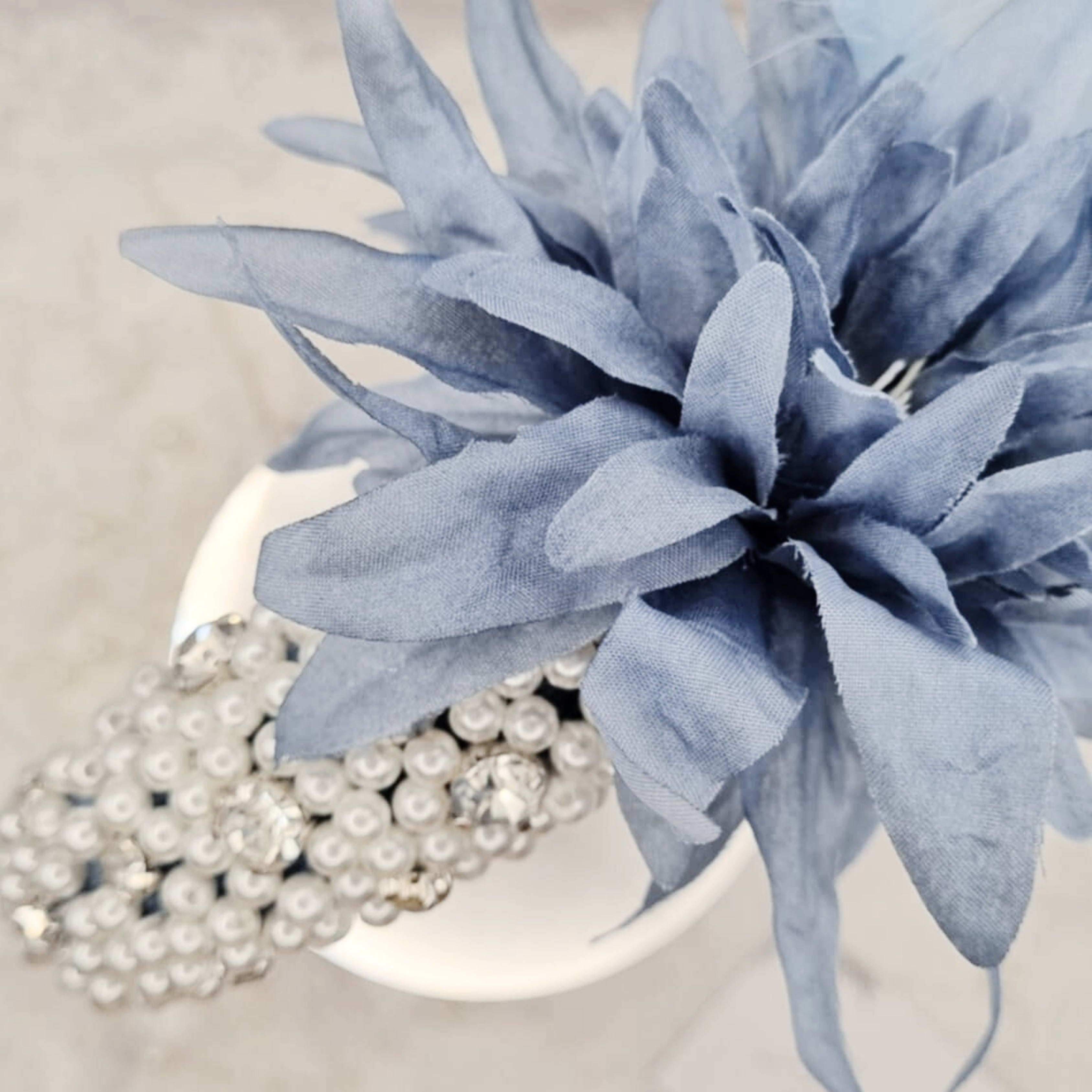 Blue Pearl Feather Headband | Handmade Pearl & Crystal Hairpiece | Elegant Occasion Headband | Vintage Inspired Style | Ladies Day