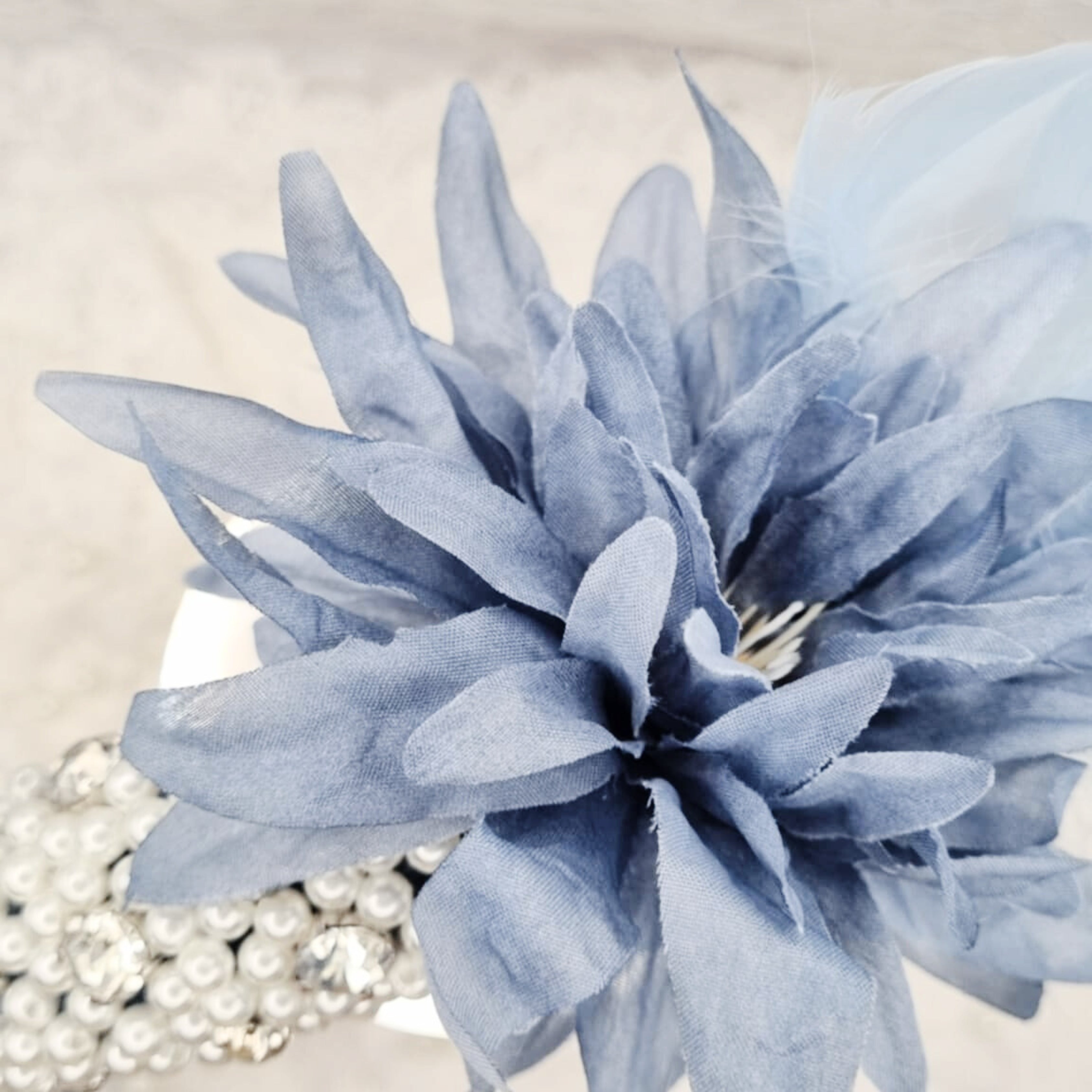 Blue Pearl Feather Headband | Handmade Pearl & Crystal Hairpiece | Elegant Occasion Headband | Vintage Inspired Style | Ladies Day