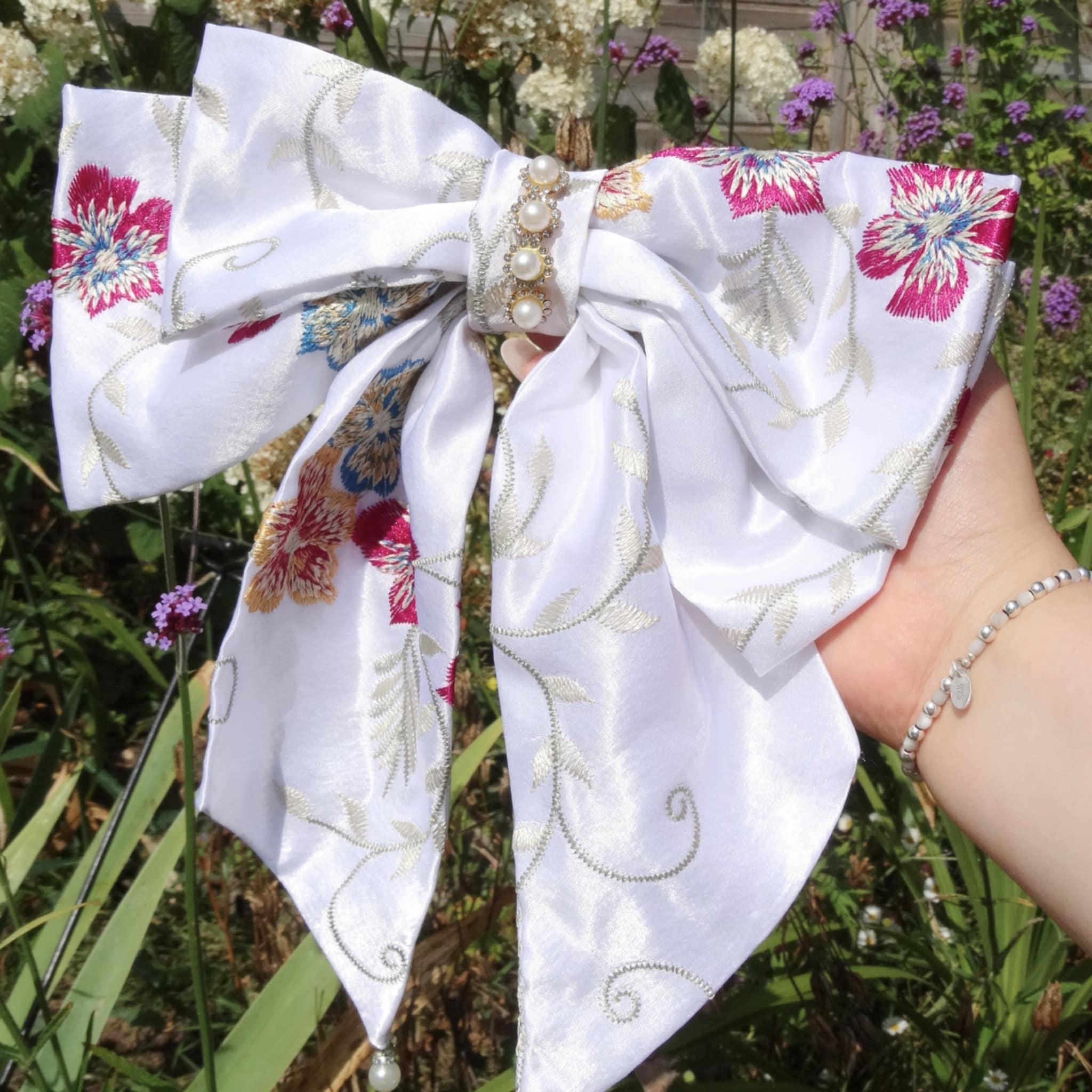 Athena Hair Bow | White & Blush Beaded Bow
