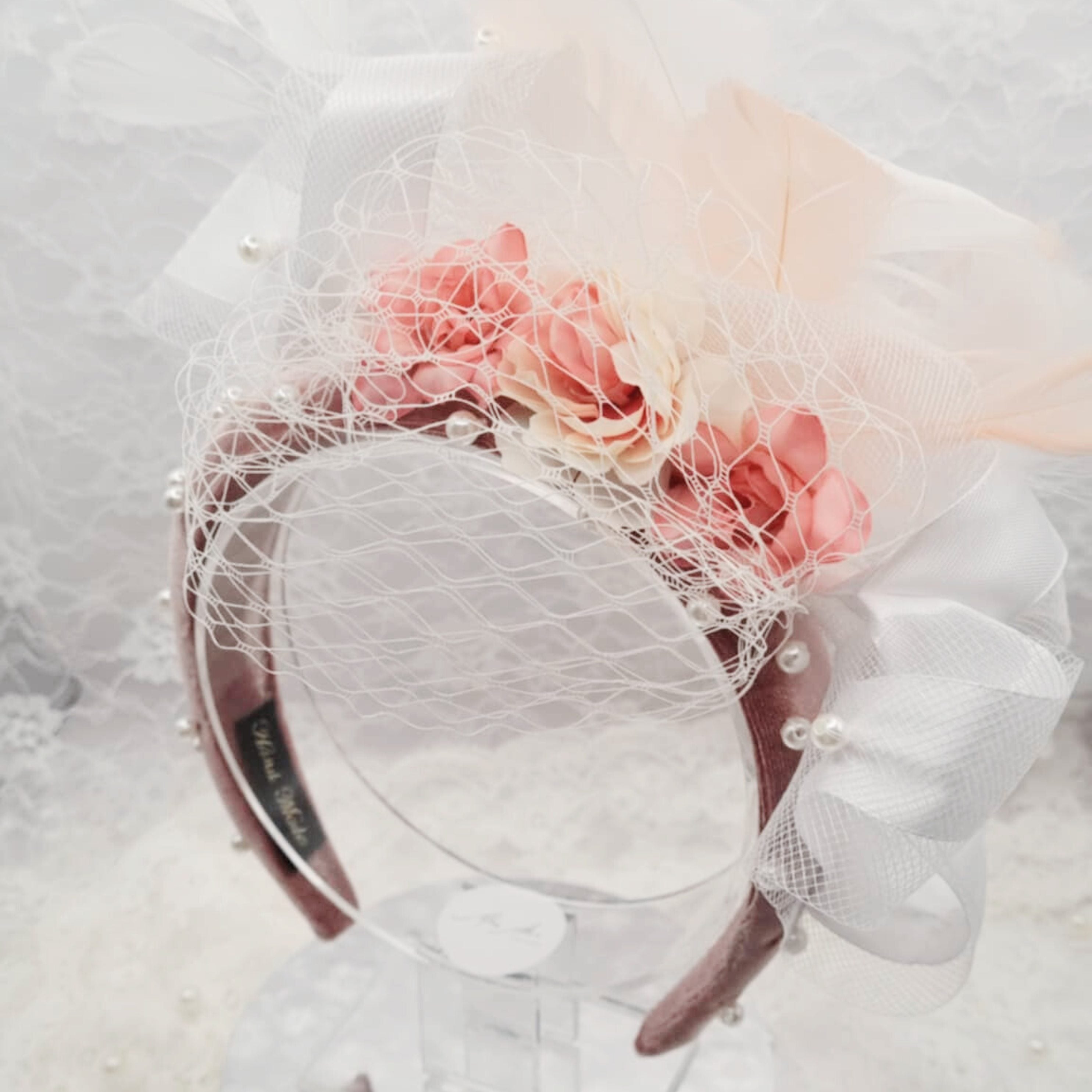 Pink Pearl Feather Headband | Handmade Pearl & Crystal Hairpiece | Romantic Occasion | Soft Feminine Style | Ladies Day | Vintage Style