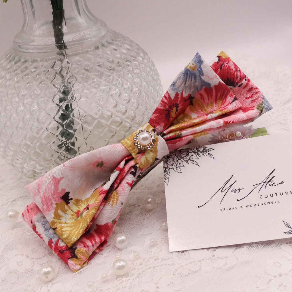 Mae Mini Bow | Soft Floral Cotton | Hair Clip Accessory