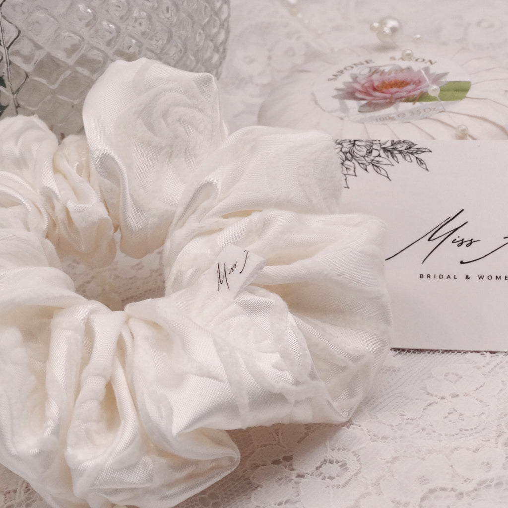 Dahlia Mini Scrunchie | Soft White Ivory | Hair Accessory