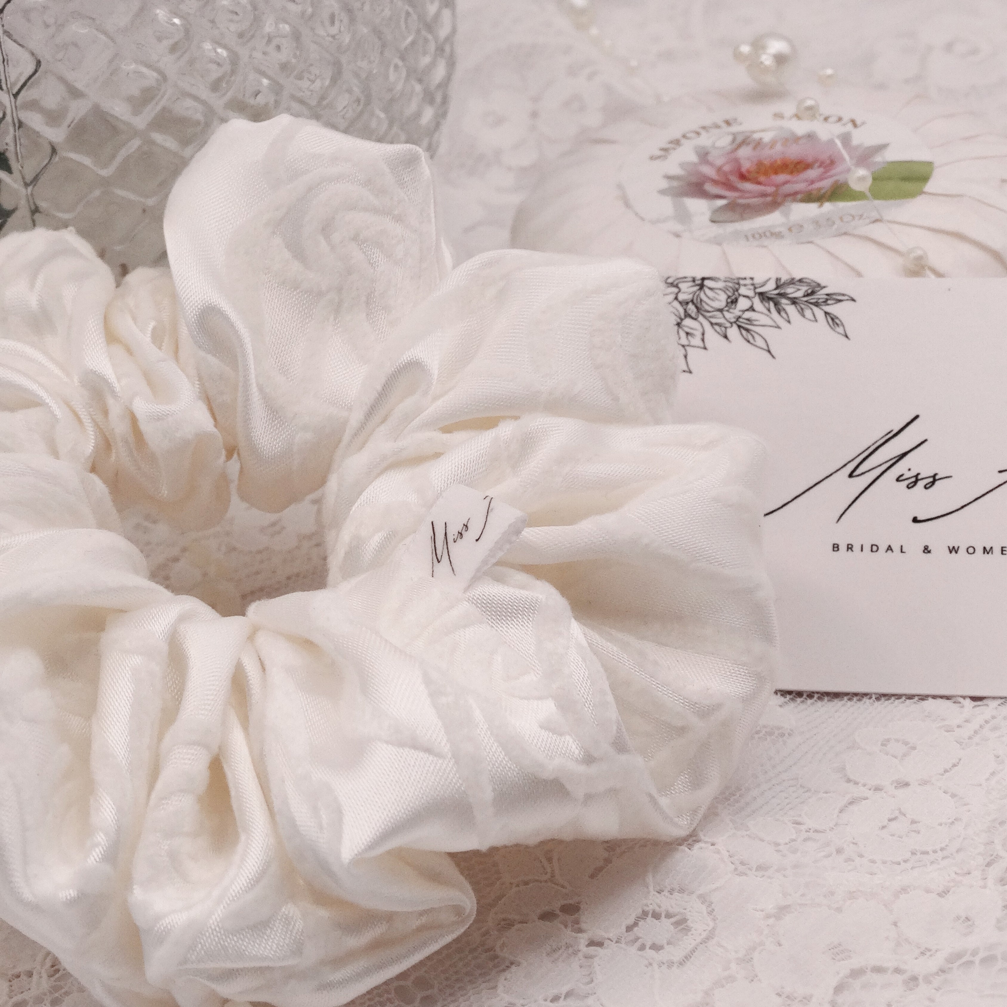 Dahlia Mini Scrunchie | Soft White Ivory | Hair Accessory