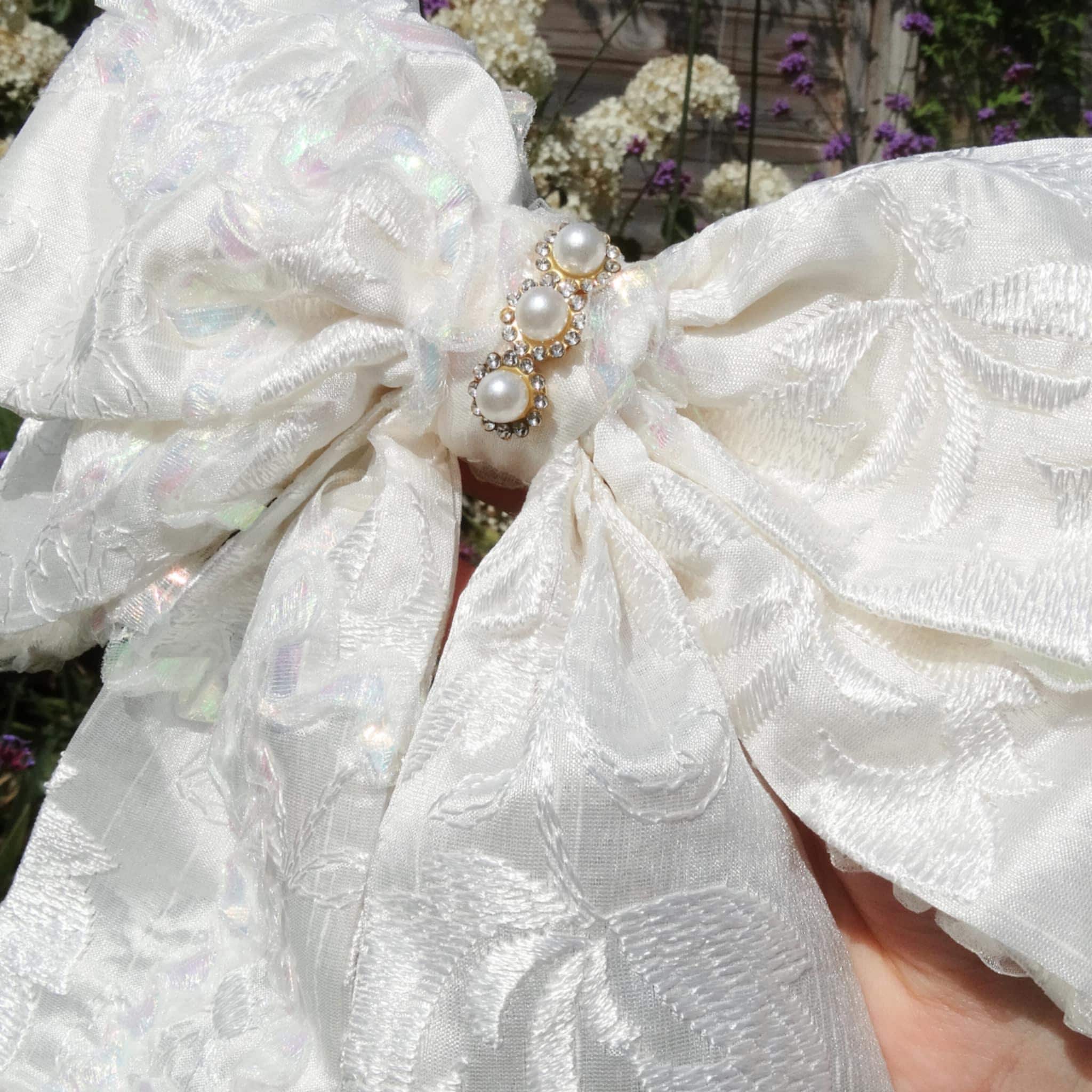 Aurora Cream Hair Bow | Pearl & Sequin Bow with Diamanté