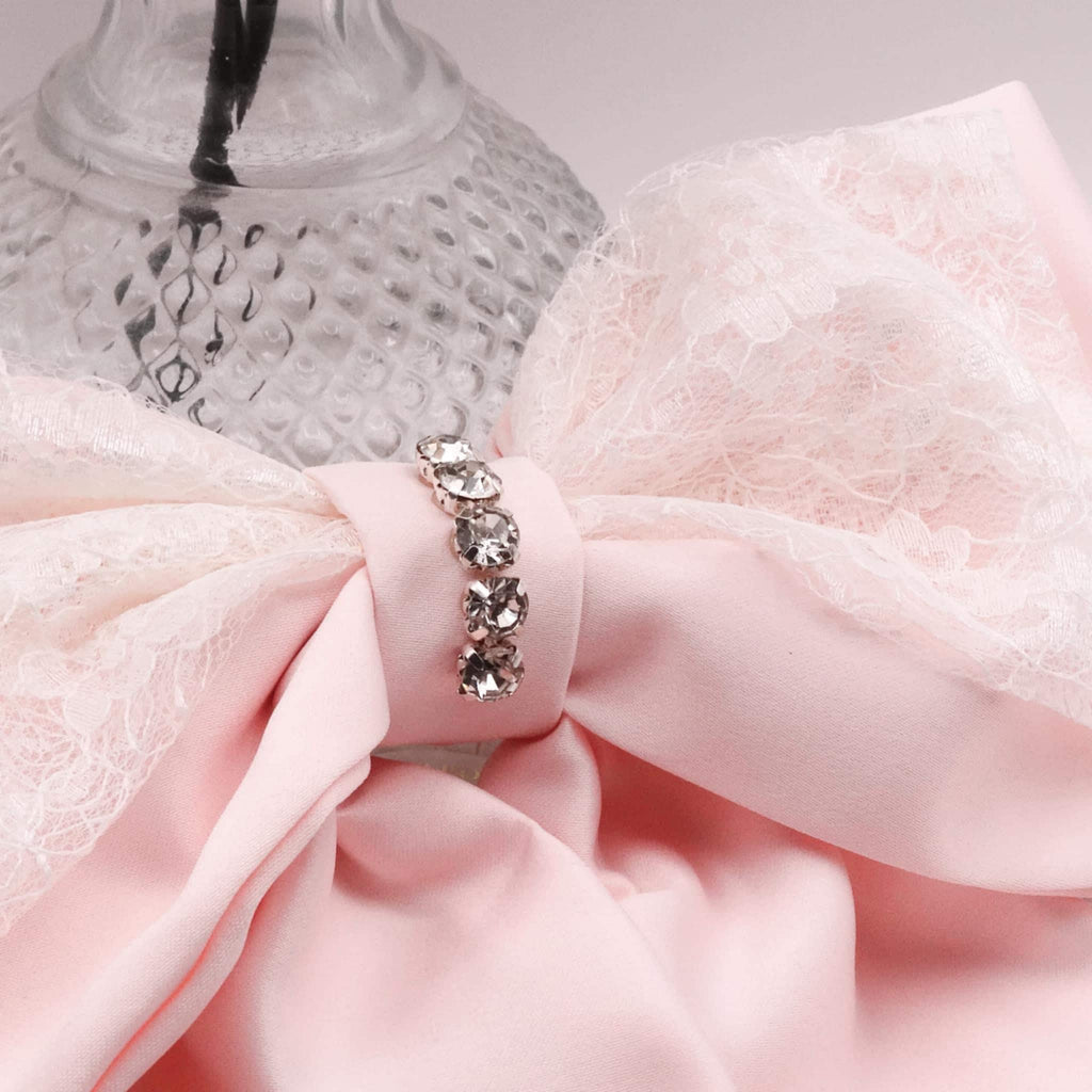 Estrella Pink Hair Bow | Lace & Pearl Bow with Diamanté