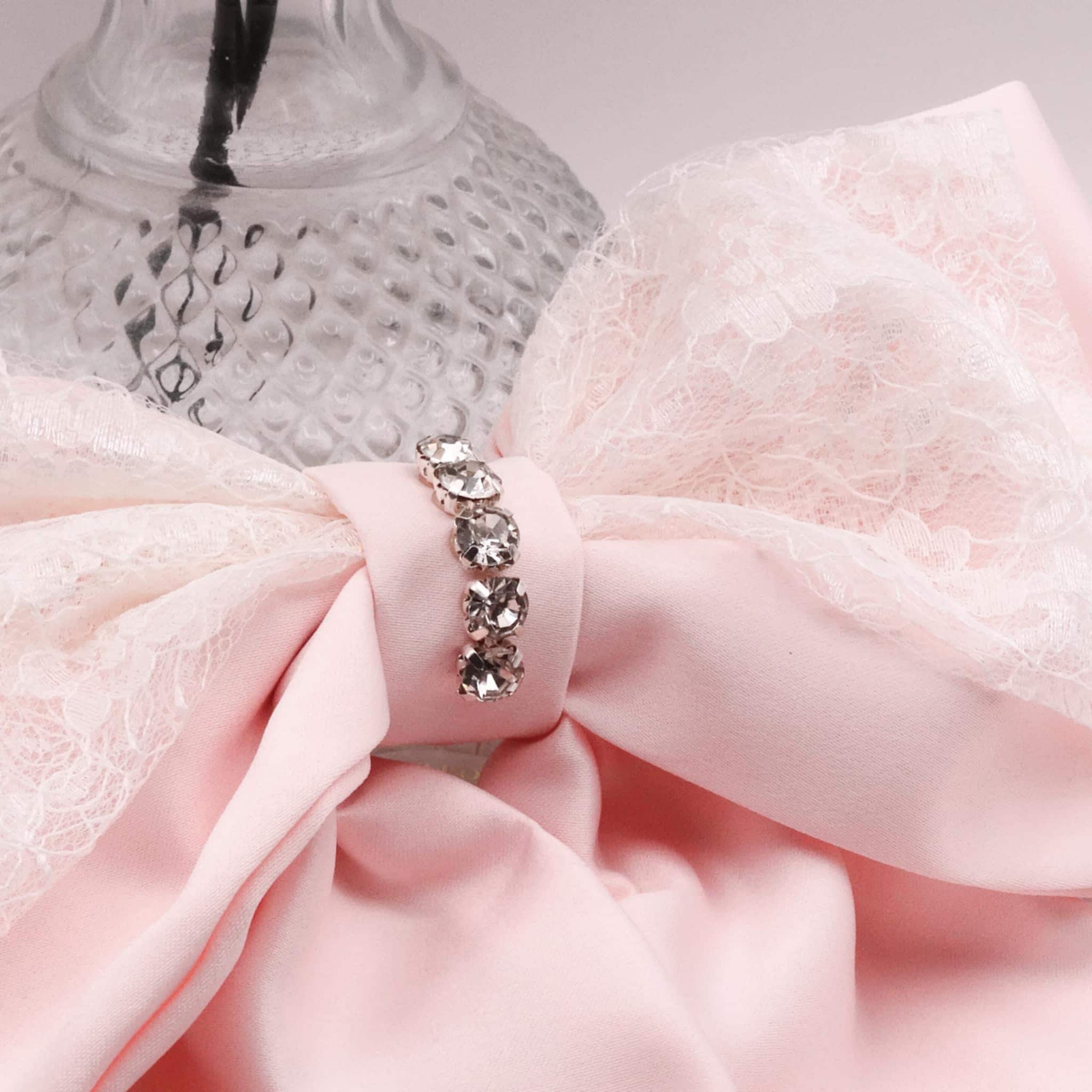 Estrella Pink Hair Bow | Lace & Pearl Bow with Diamanté
