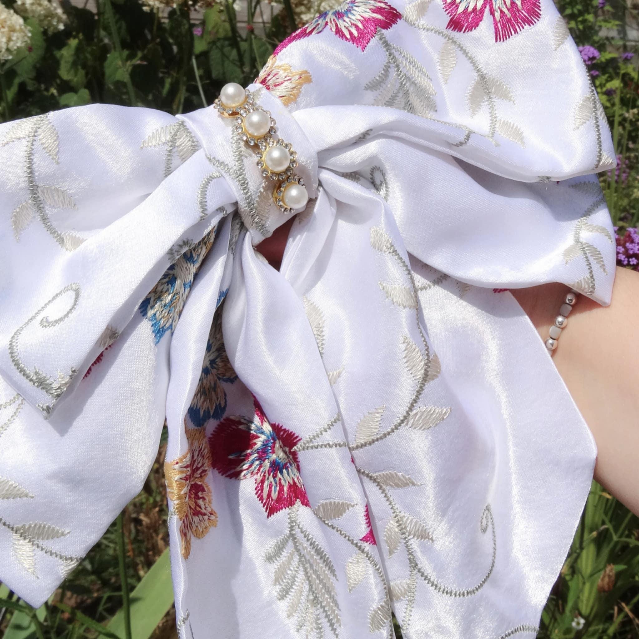 Athena Hair Bow | White & Blush Beaded Bow
