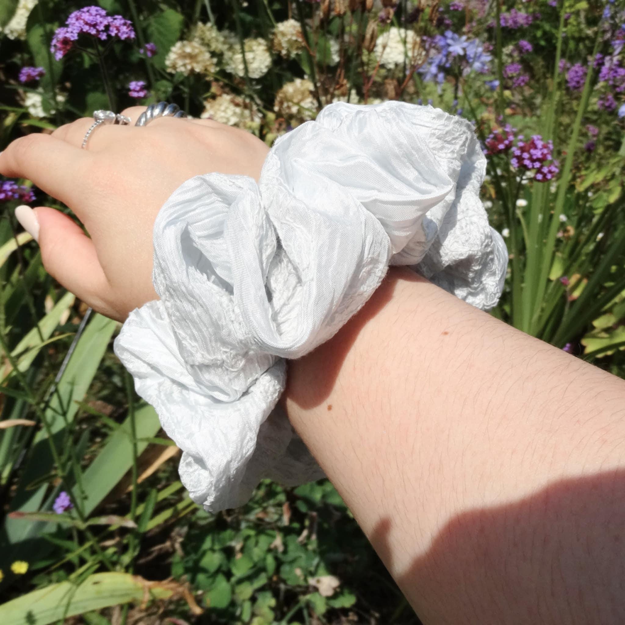 Lily Soft Light Blue Scrunchie | Detailed Fabric