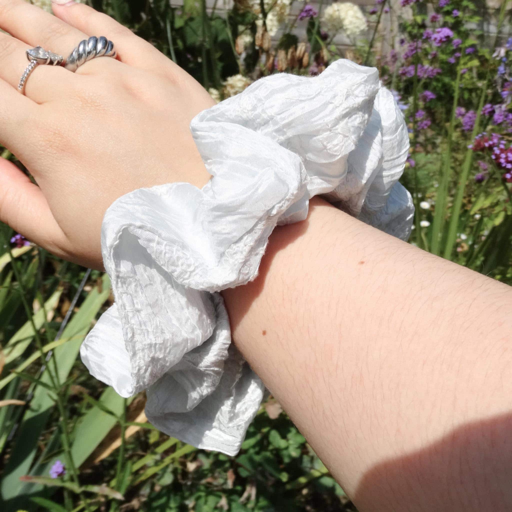 Lily Soft Light Blue Scrunchie | Detailed Fabric